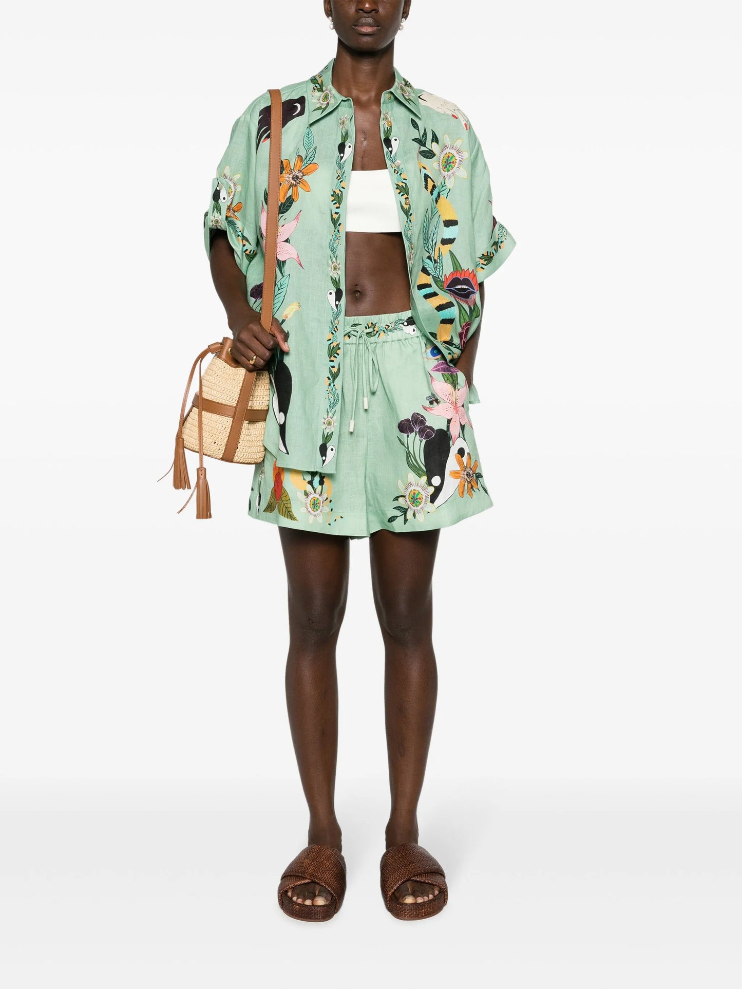 Meagan illustration-print linen shirt