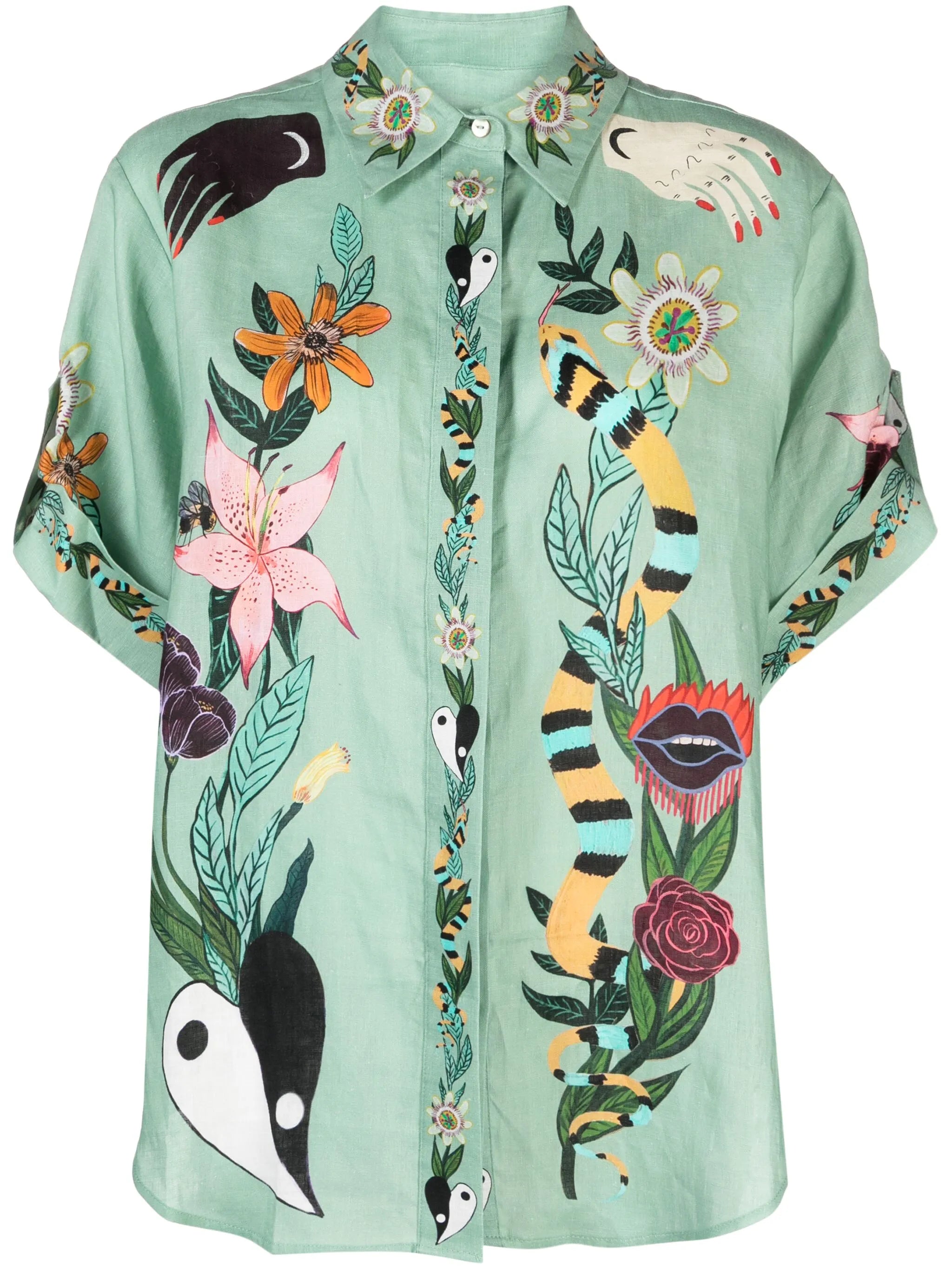Meagan illustration-print linen shirt