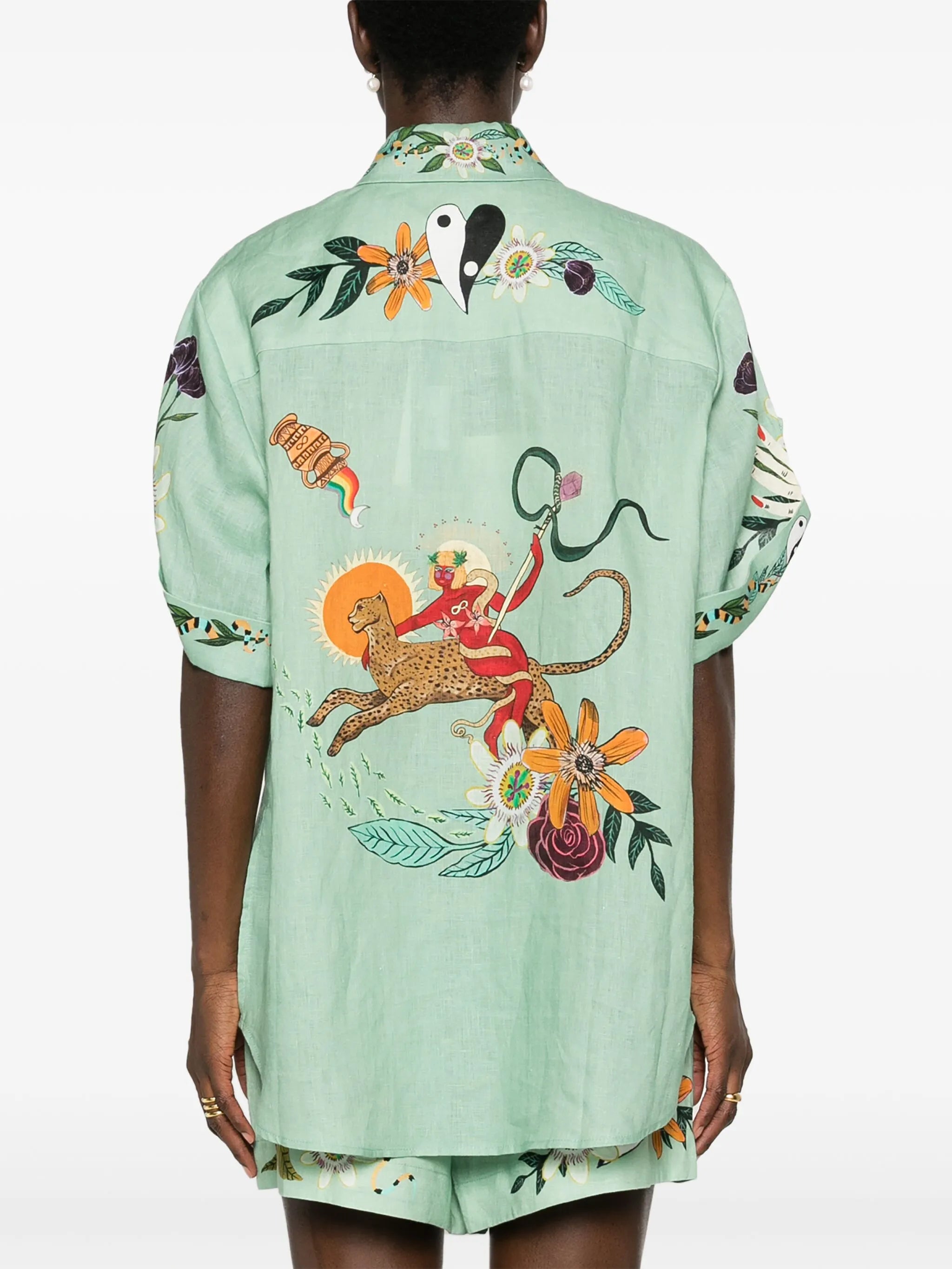 Meagan illustration-print linen shirt