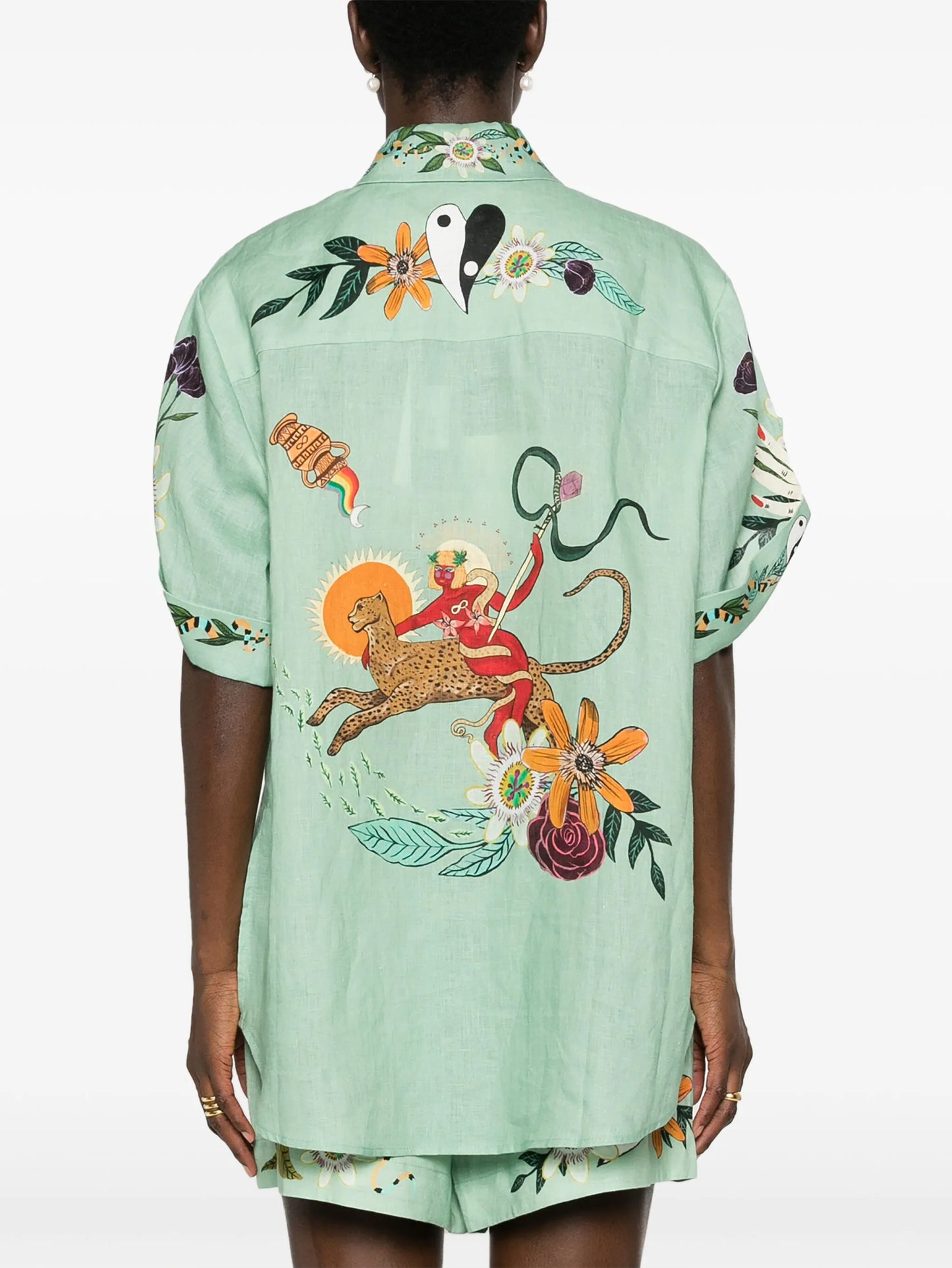 Meagan illustration-print linen shirt