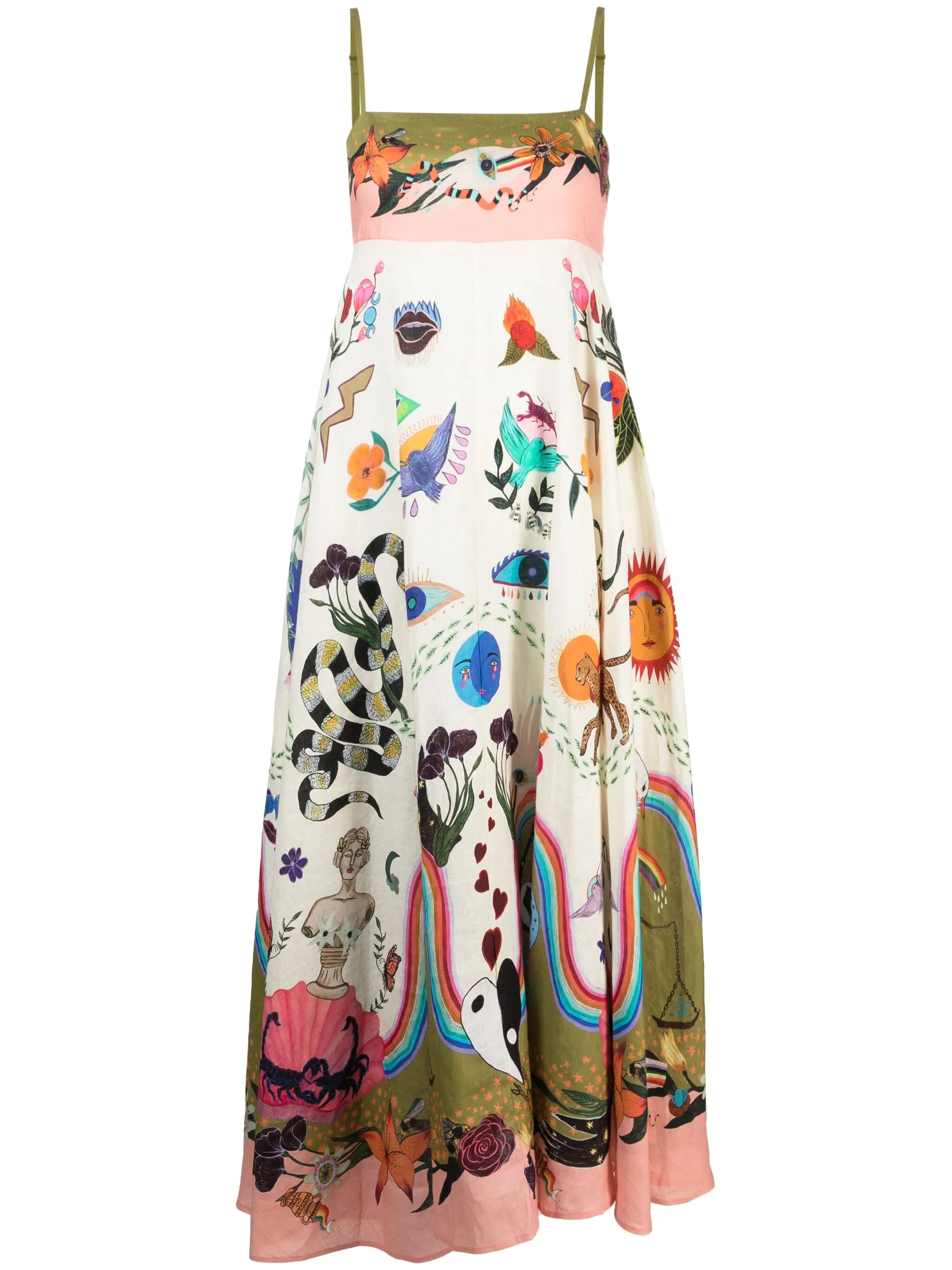 Evergreen printed linen dress