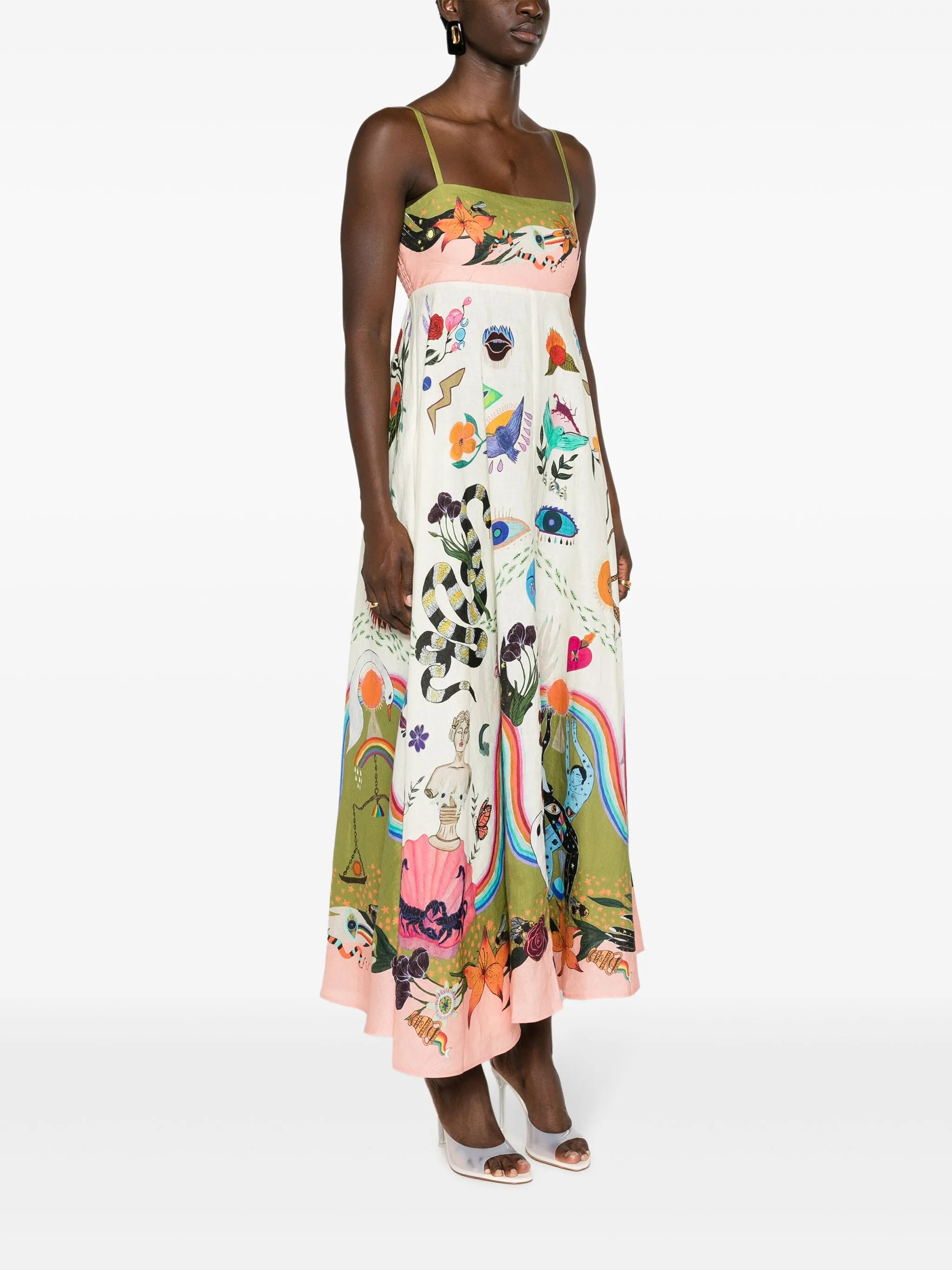 Evergreen printed linen dress