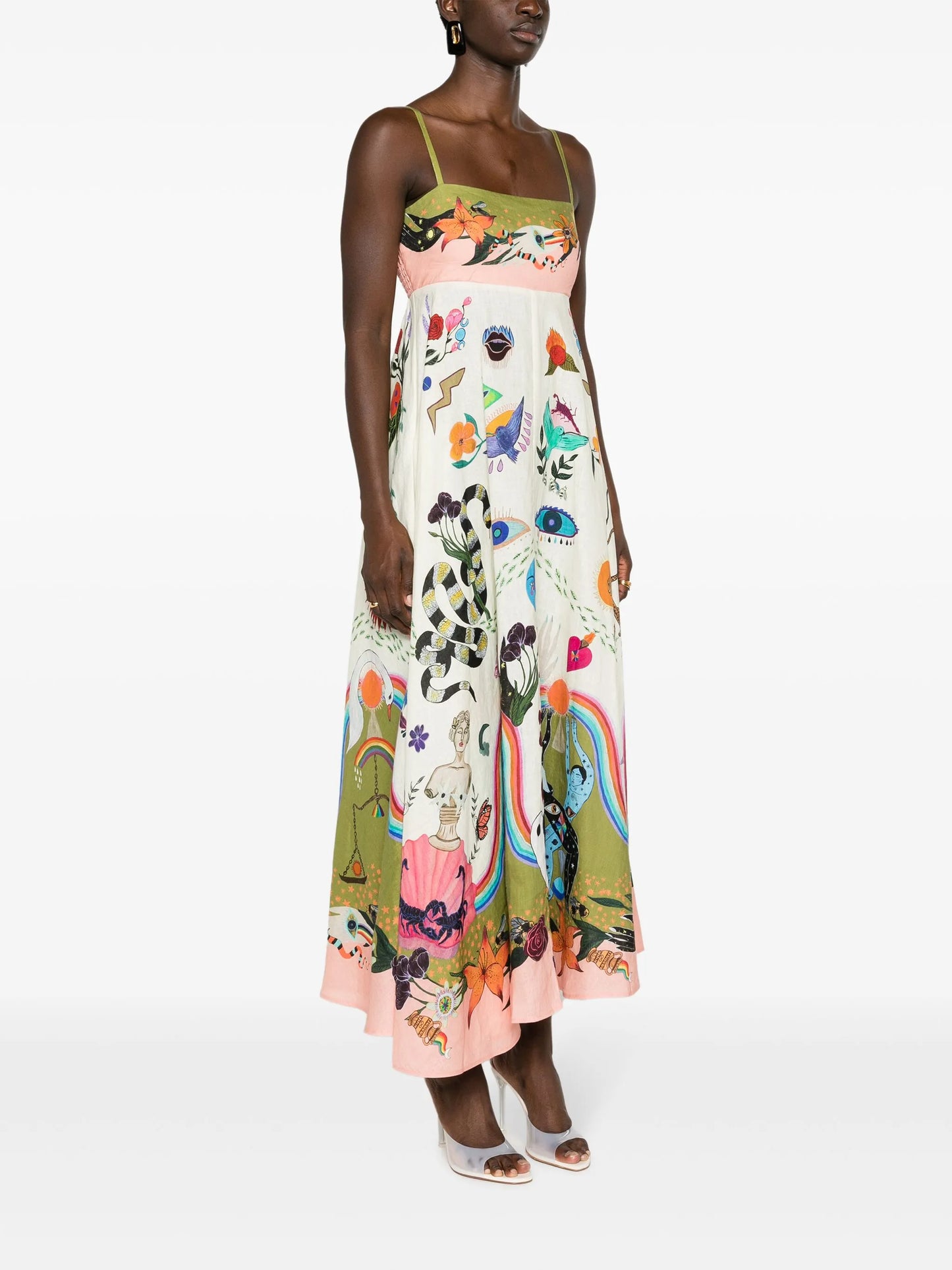 Evergreen printed linen dress