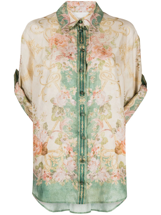 August floral-print silk shirt