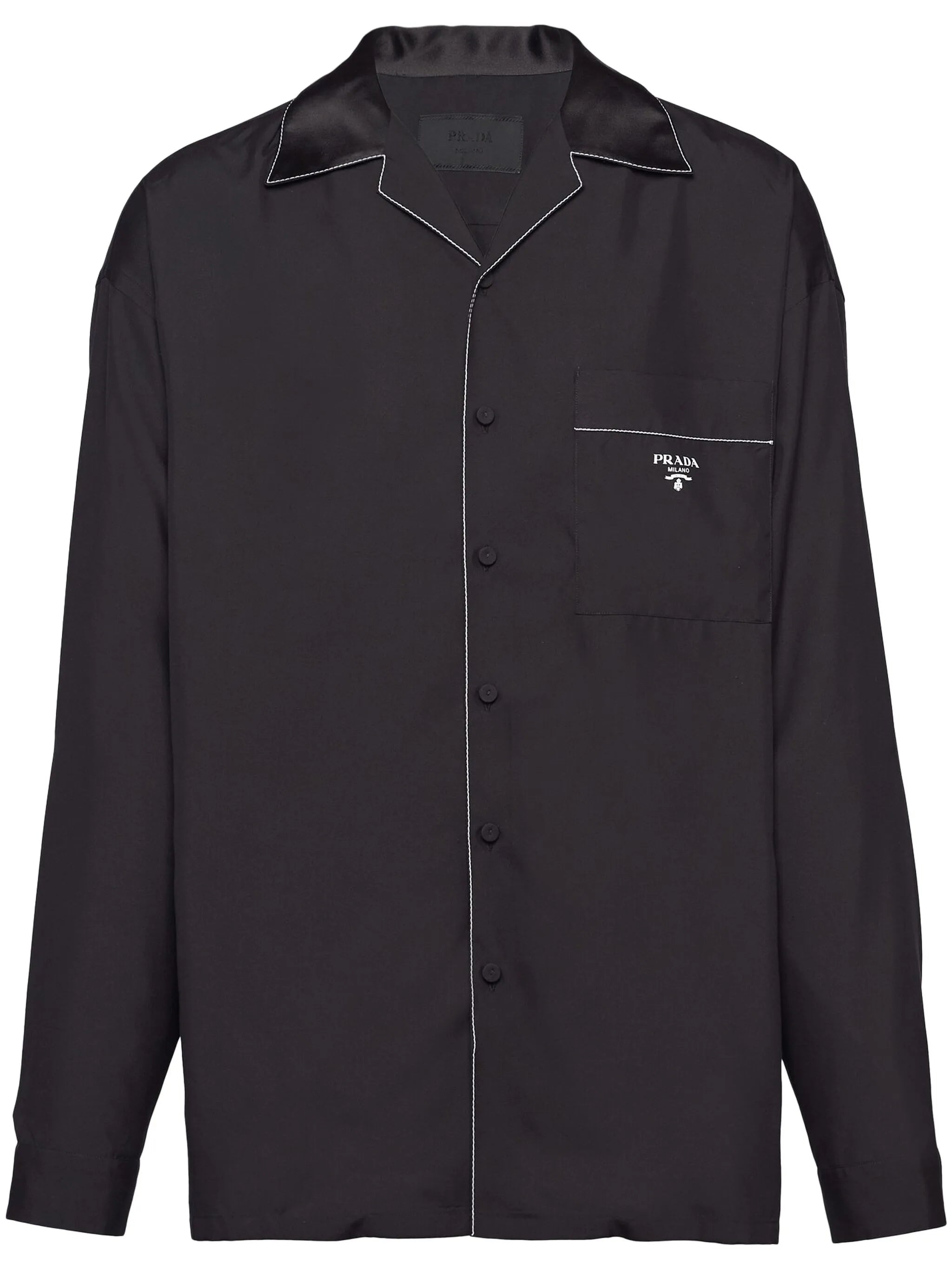 contrast-trim silk pajama shirt
