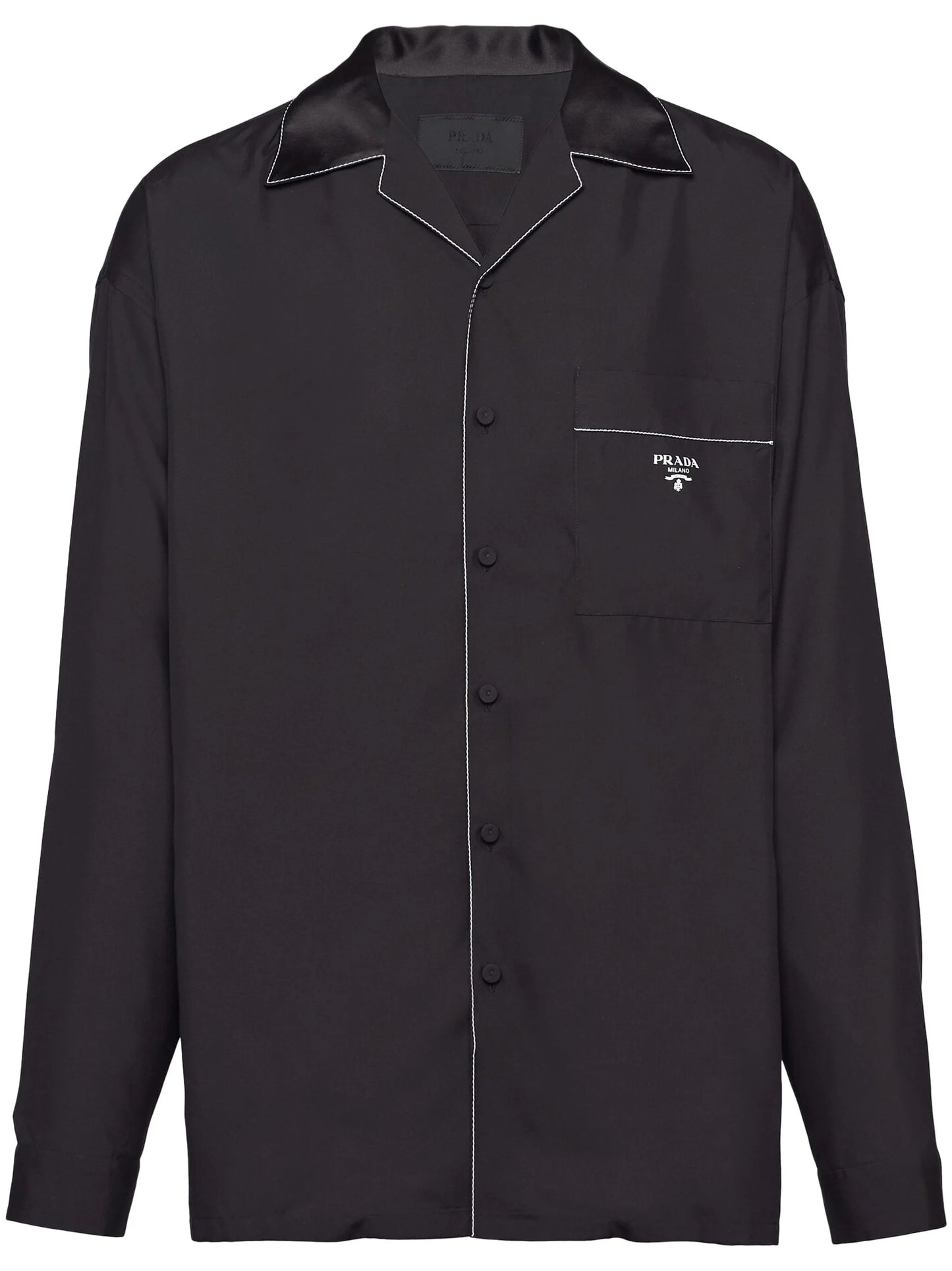 contrast-trim silk pajama shirt