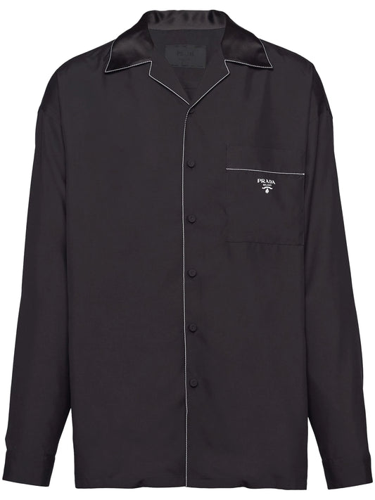 contrast-trim silk pajama shirt