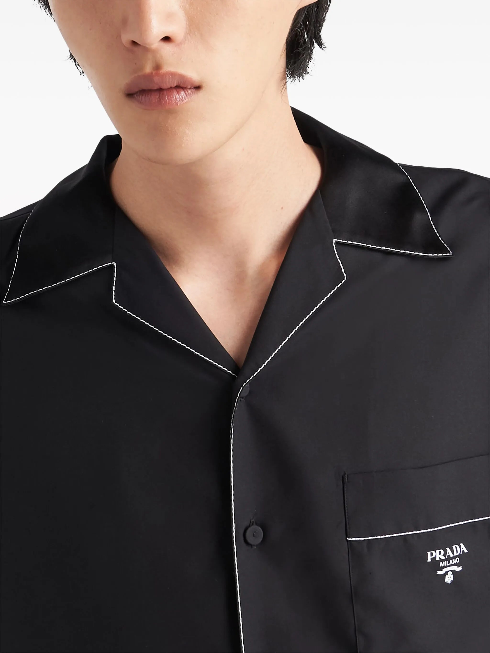 contrast-trim silk pajama shirt