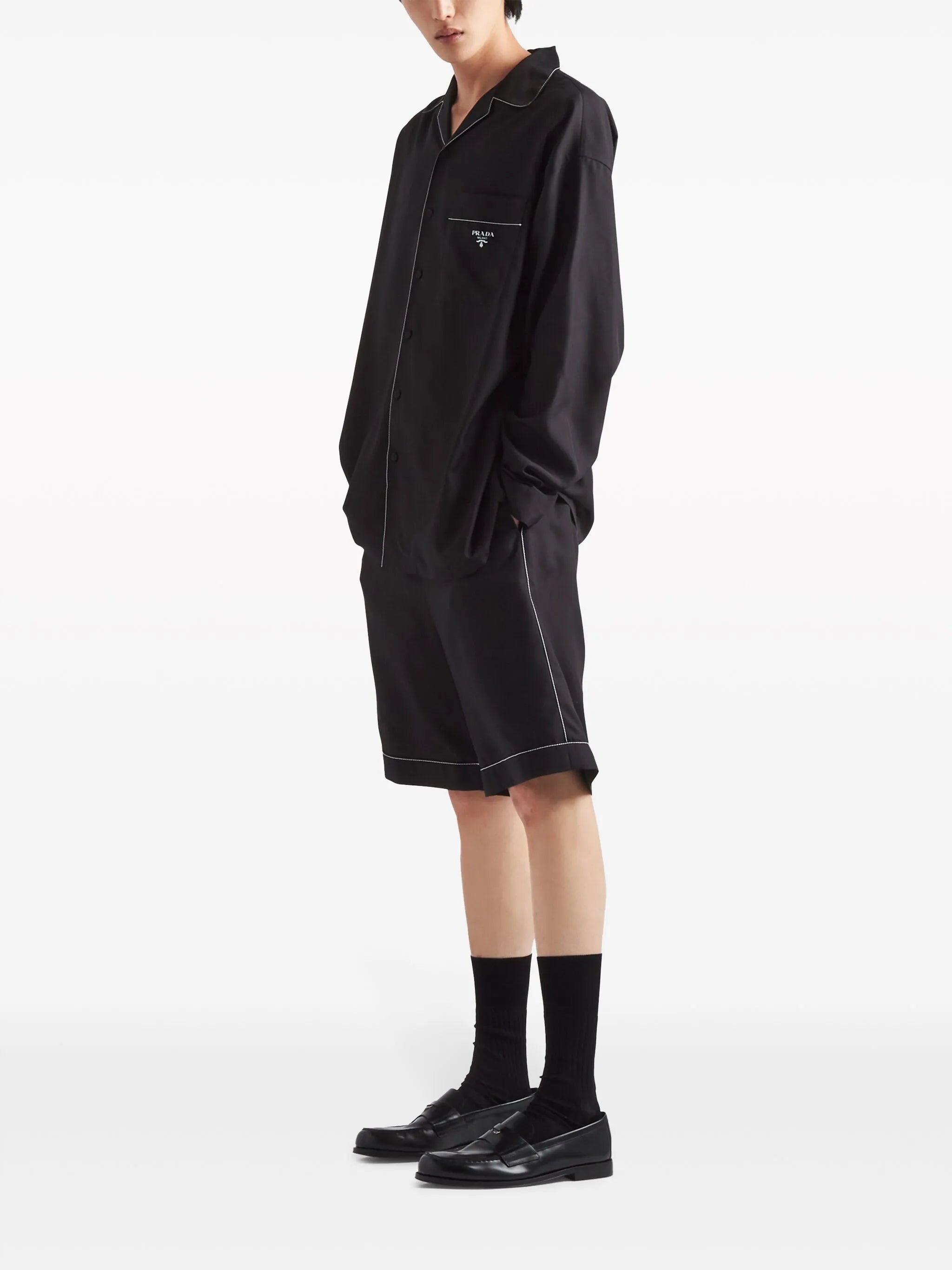 contrast-trim silk pajama shirt