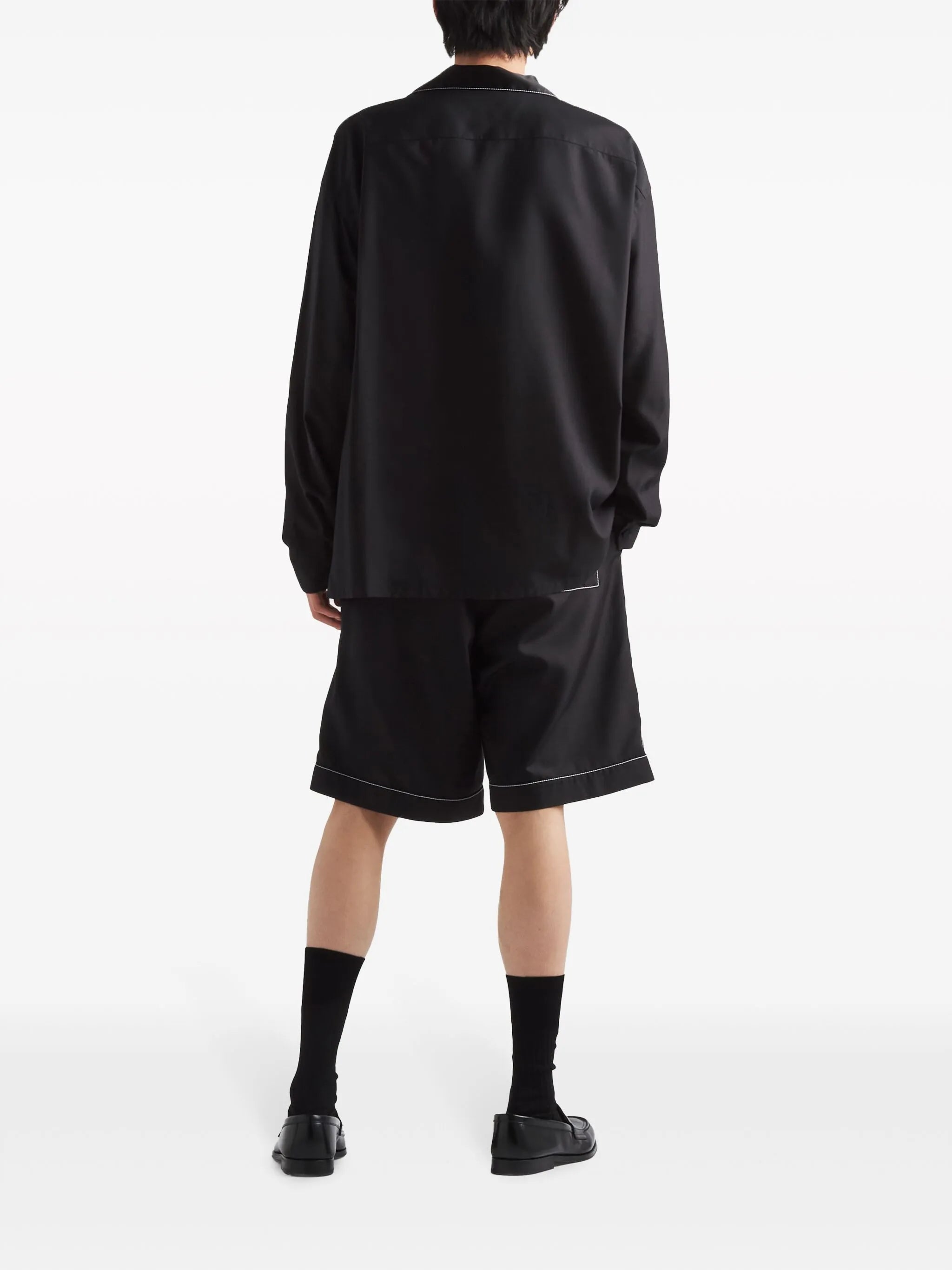 contrast-trim silk pajama shirt