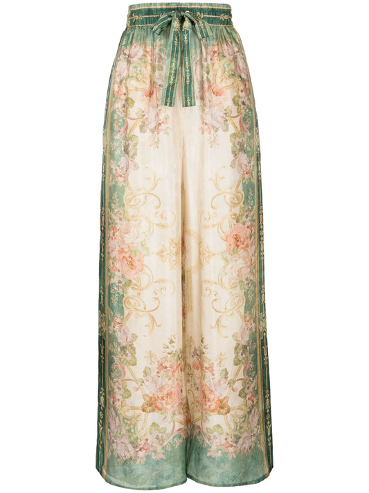 August drawstring silk wide-leg trousers