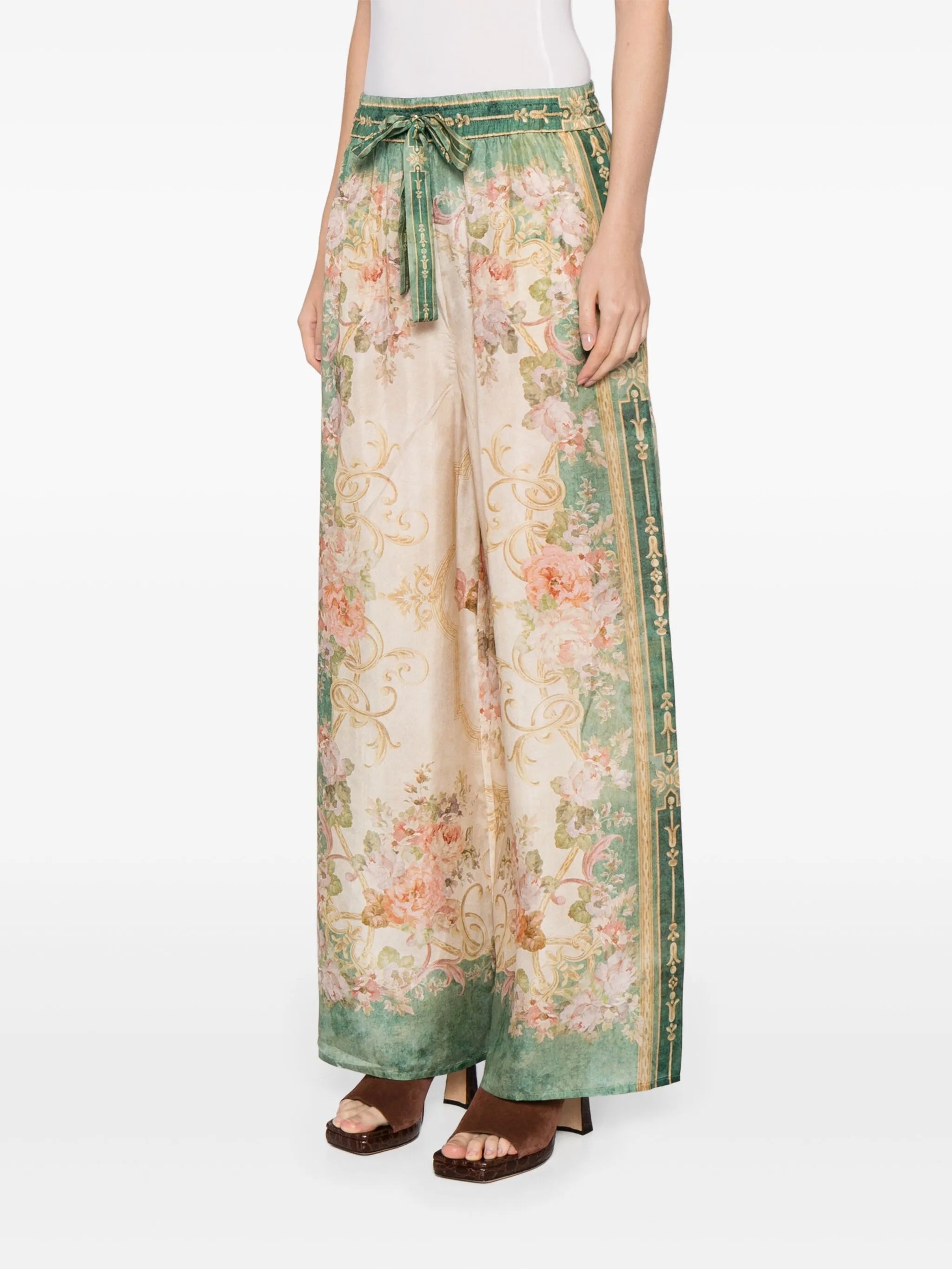 August drawstring silk wide-leg trousers