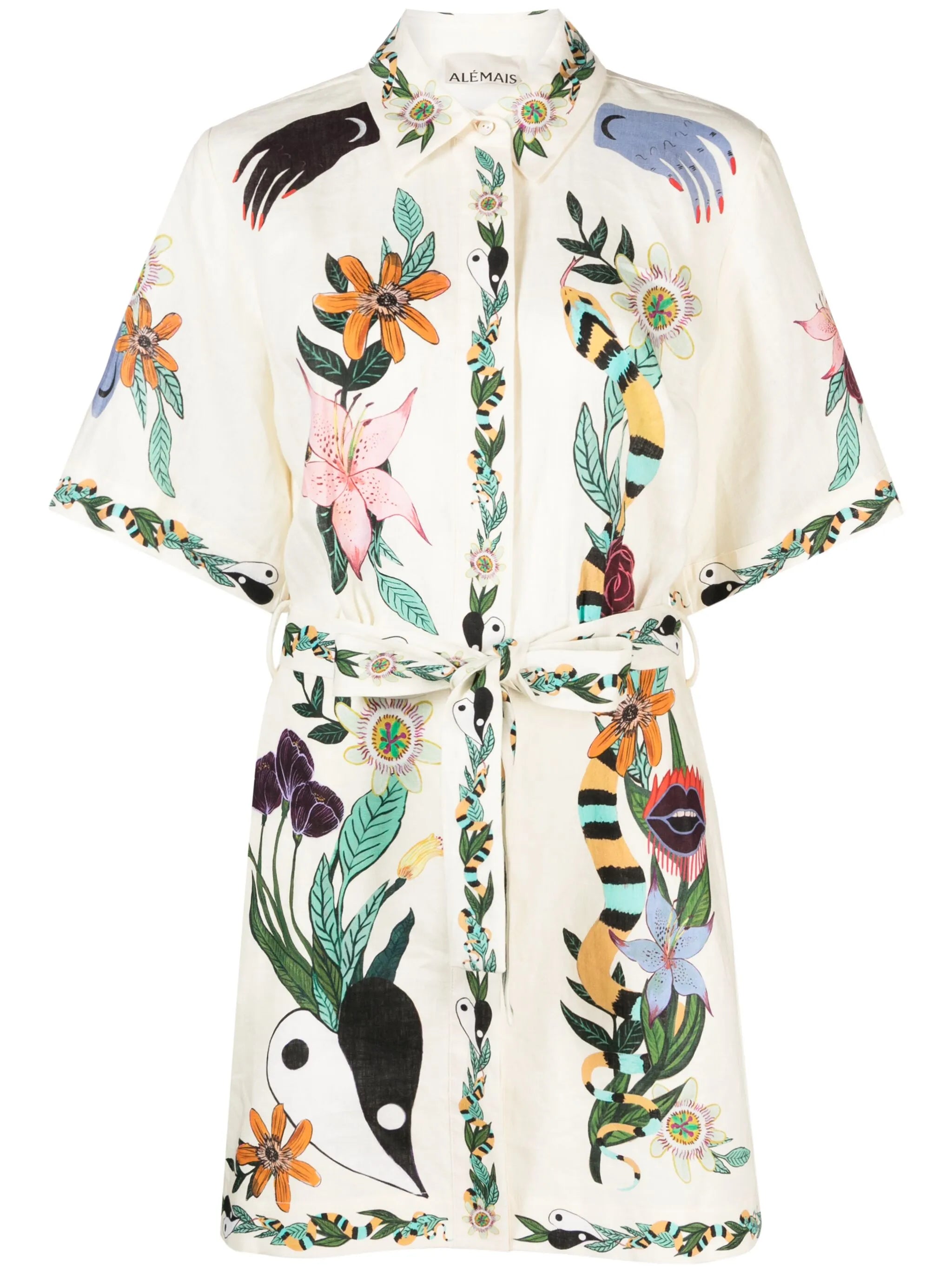 Meagan floral-print linen minidress
