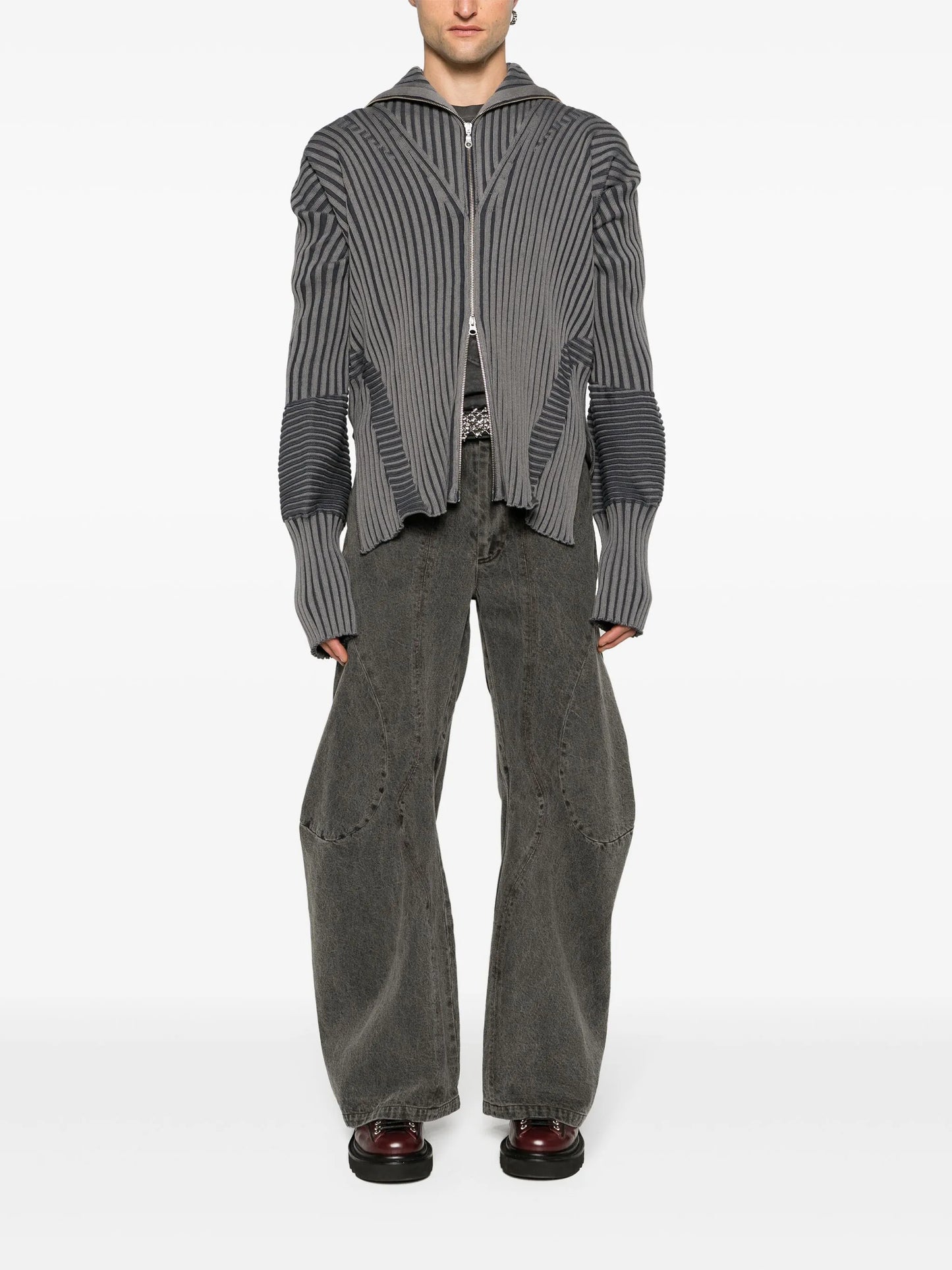 chunky-ribbed zip-up cardigan
