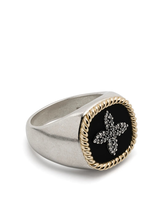 9kt yellow gold and sterling silver Bowie diamond ring