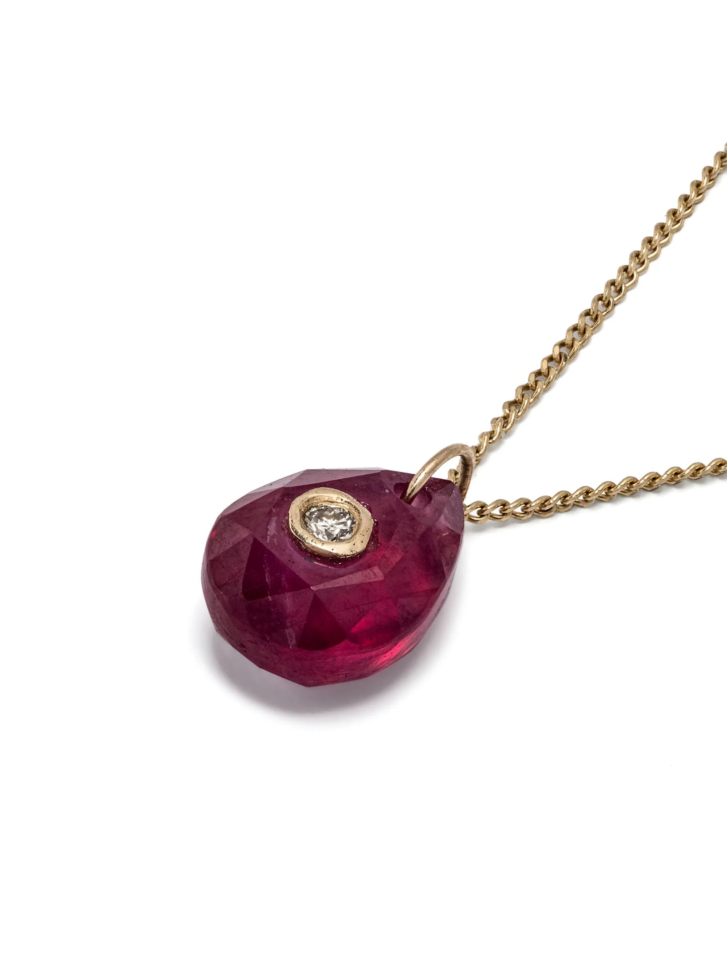 9kt yellow gold Orso diamond and ruby necklace