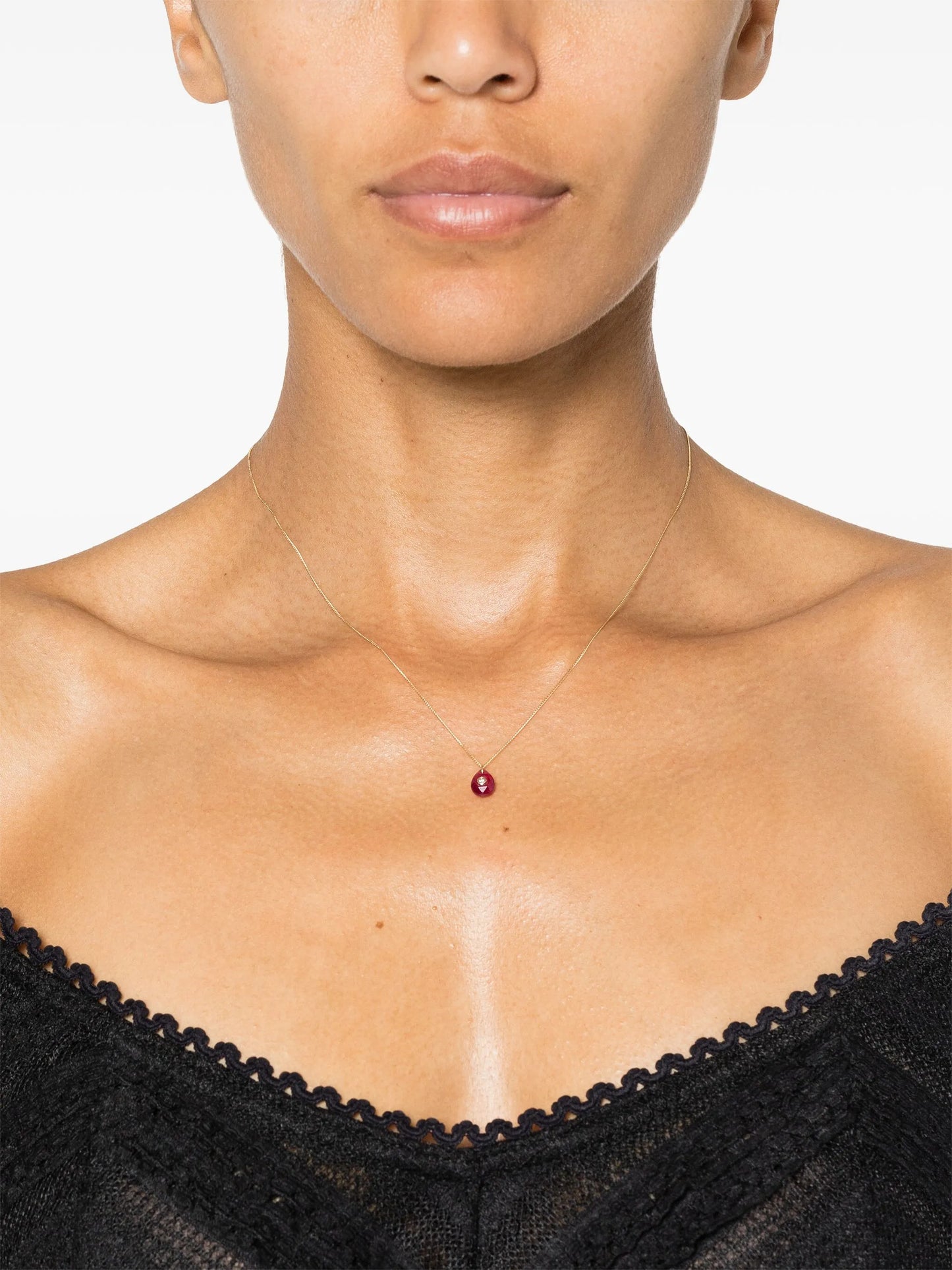 9kt yellow gold Orso diamond and ruby necklace