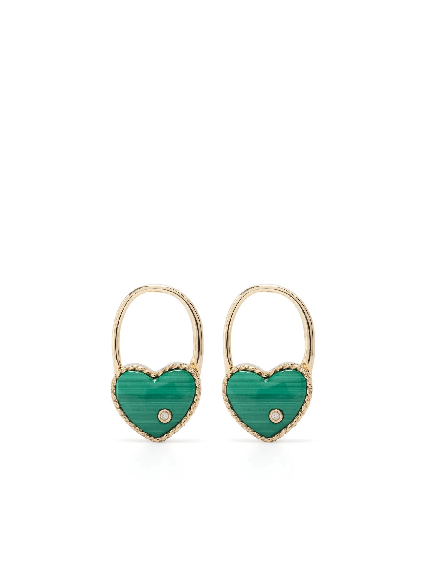 9kt yellow gold Créole Cadenas Cœur malachite and diamond single earring