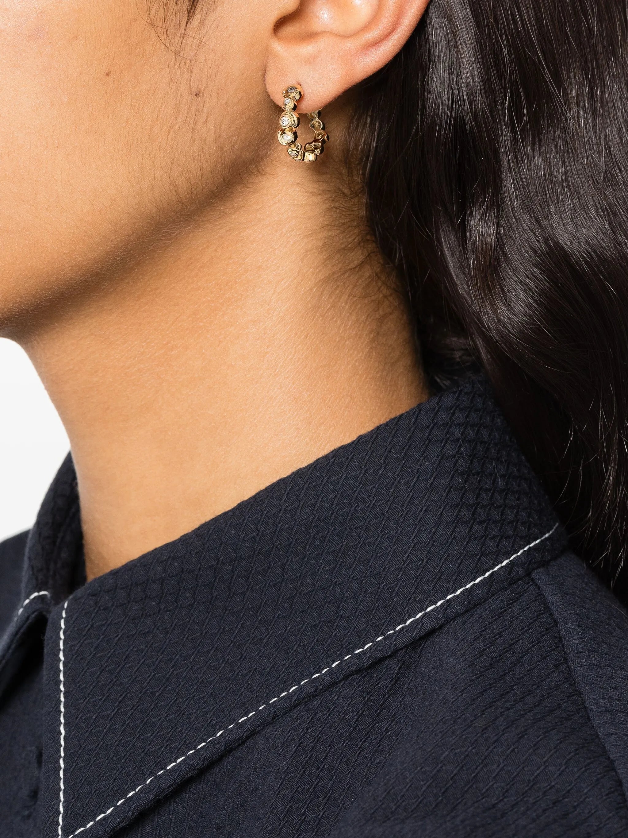 9kt yellow gold Escargot diamond hoop earrings