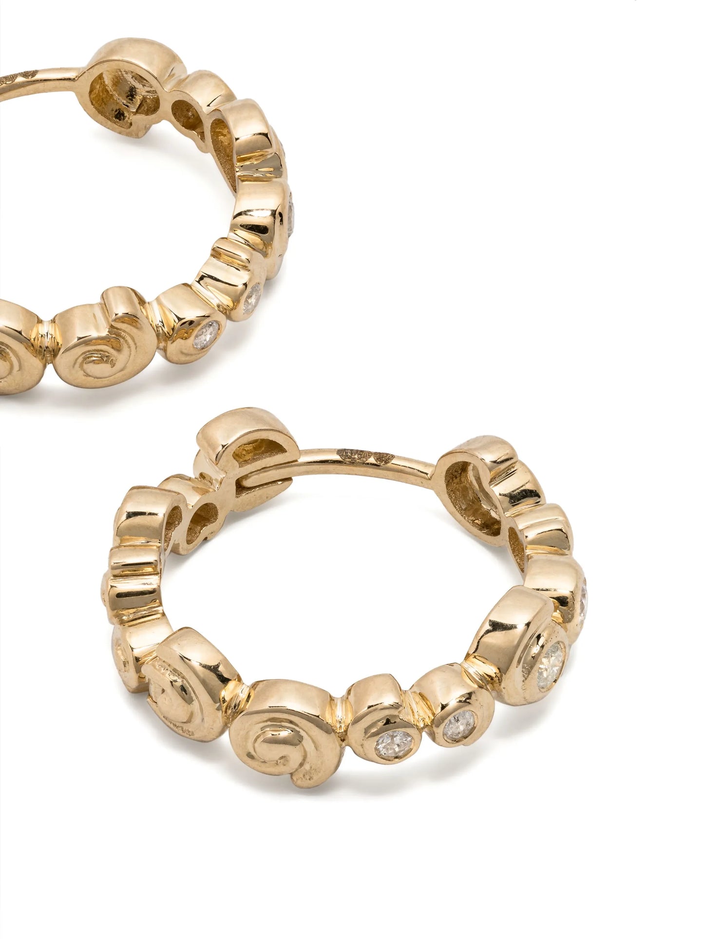 9kt yellow gold Escargot diamond hoop earrings