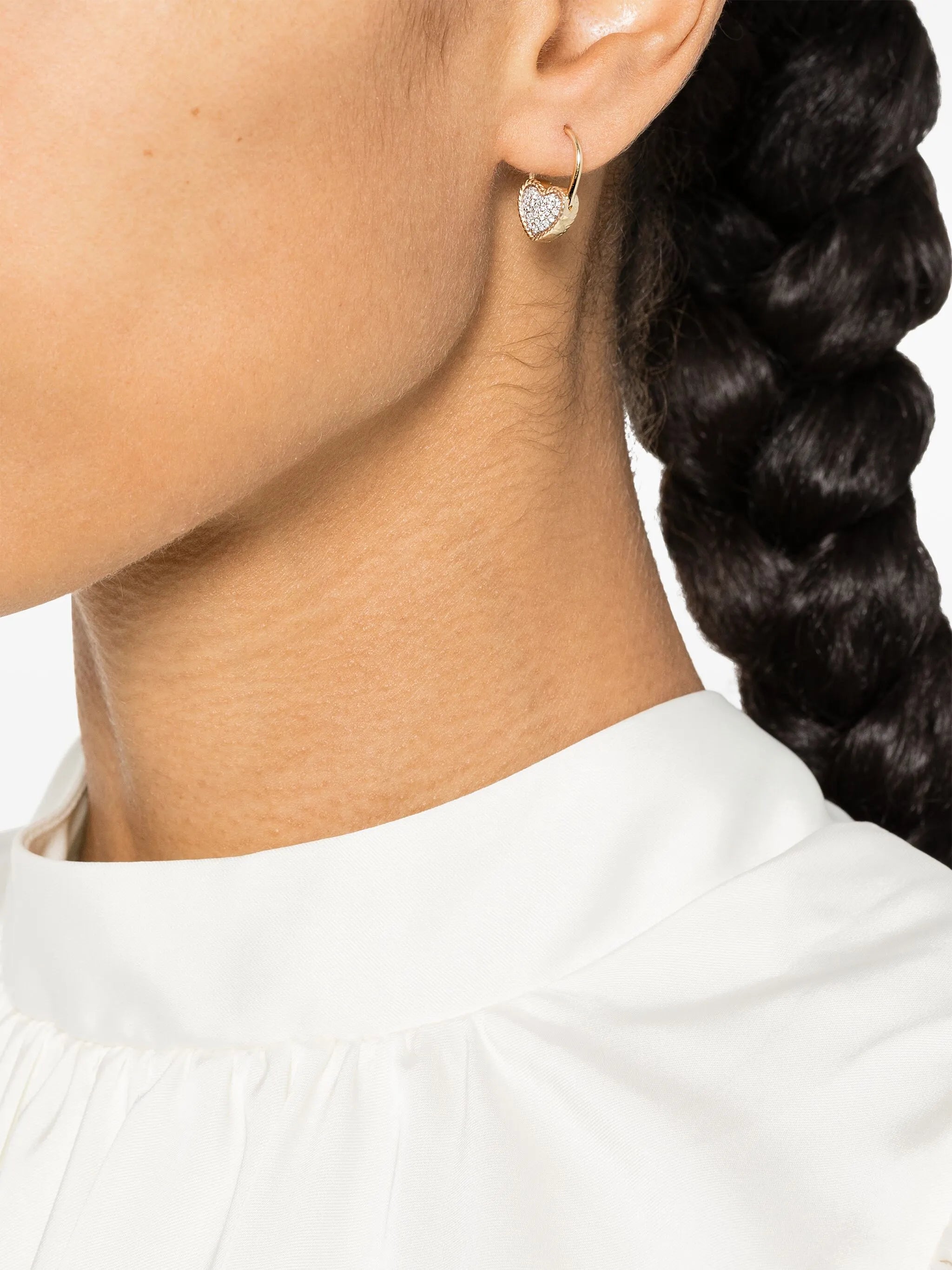 9kt yellow gold Creole Cadenas Coeur diamond earring