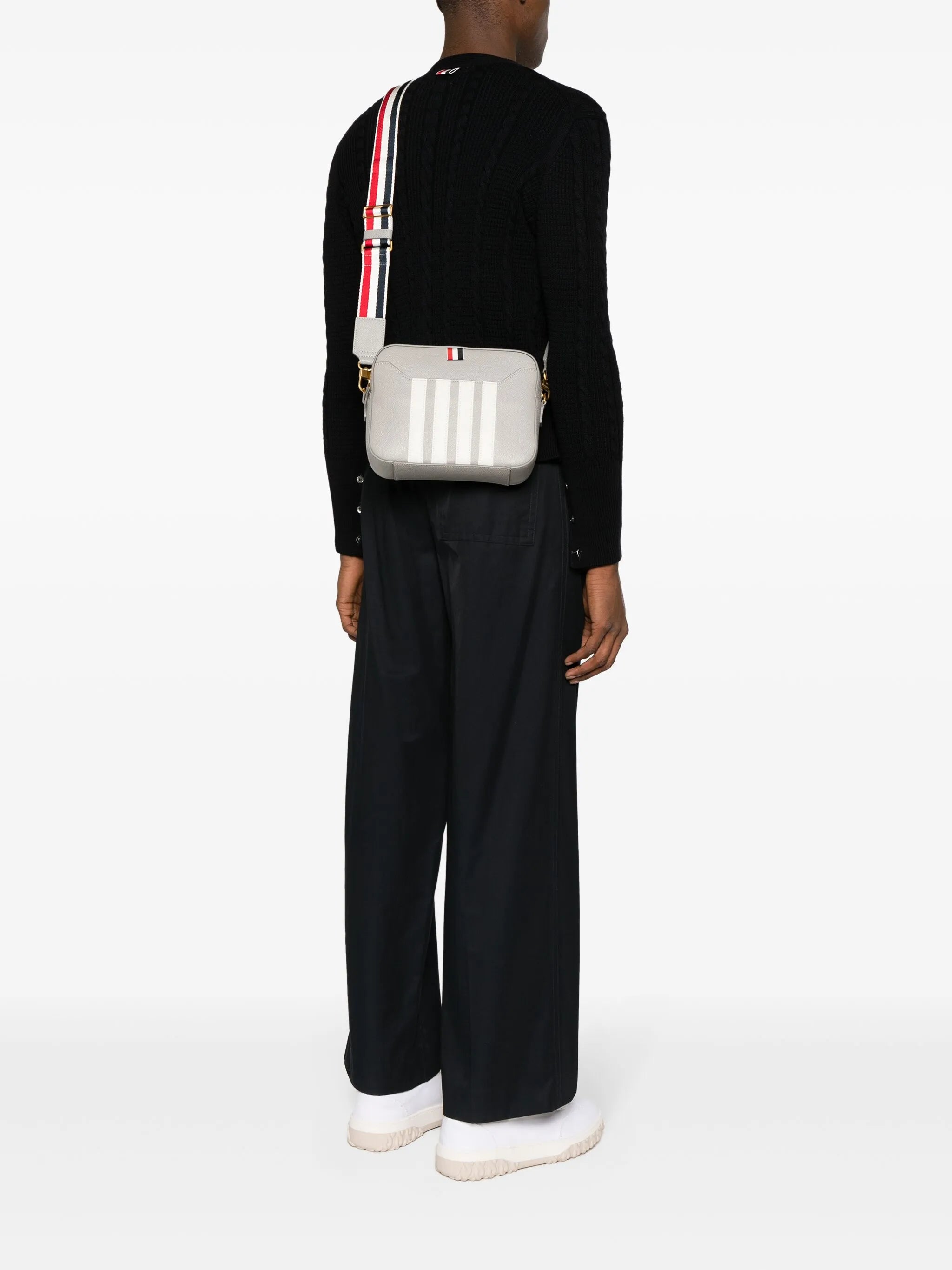 4-Bar stripe leather camera bag