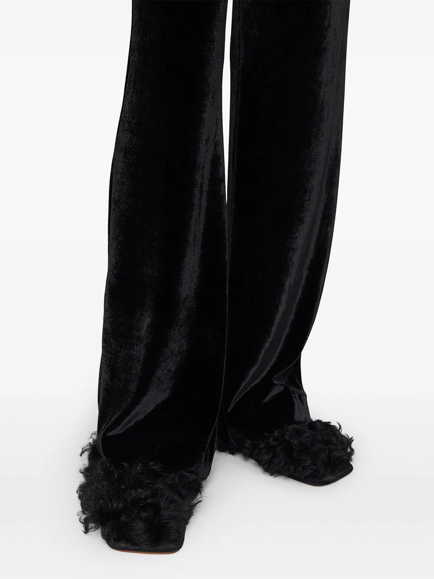 high-waist velvet straight-leg trousers