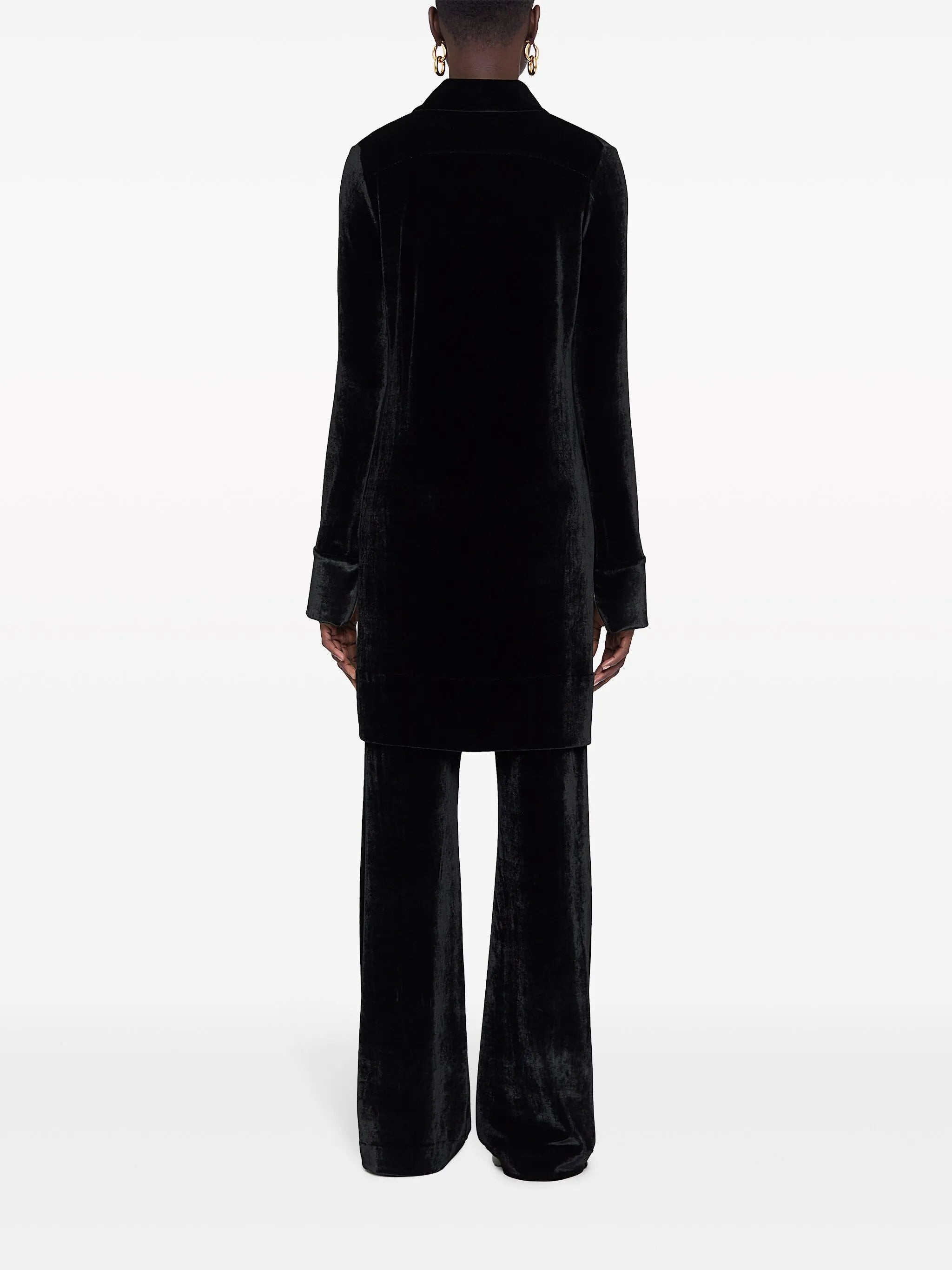 high-waist velvet straight-leg trousers