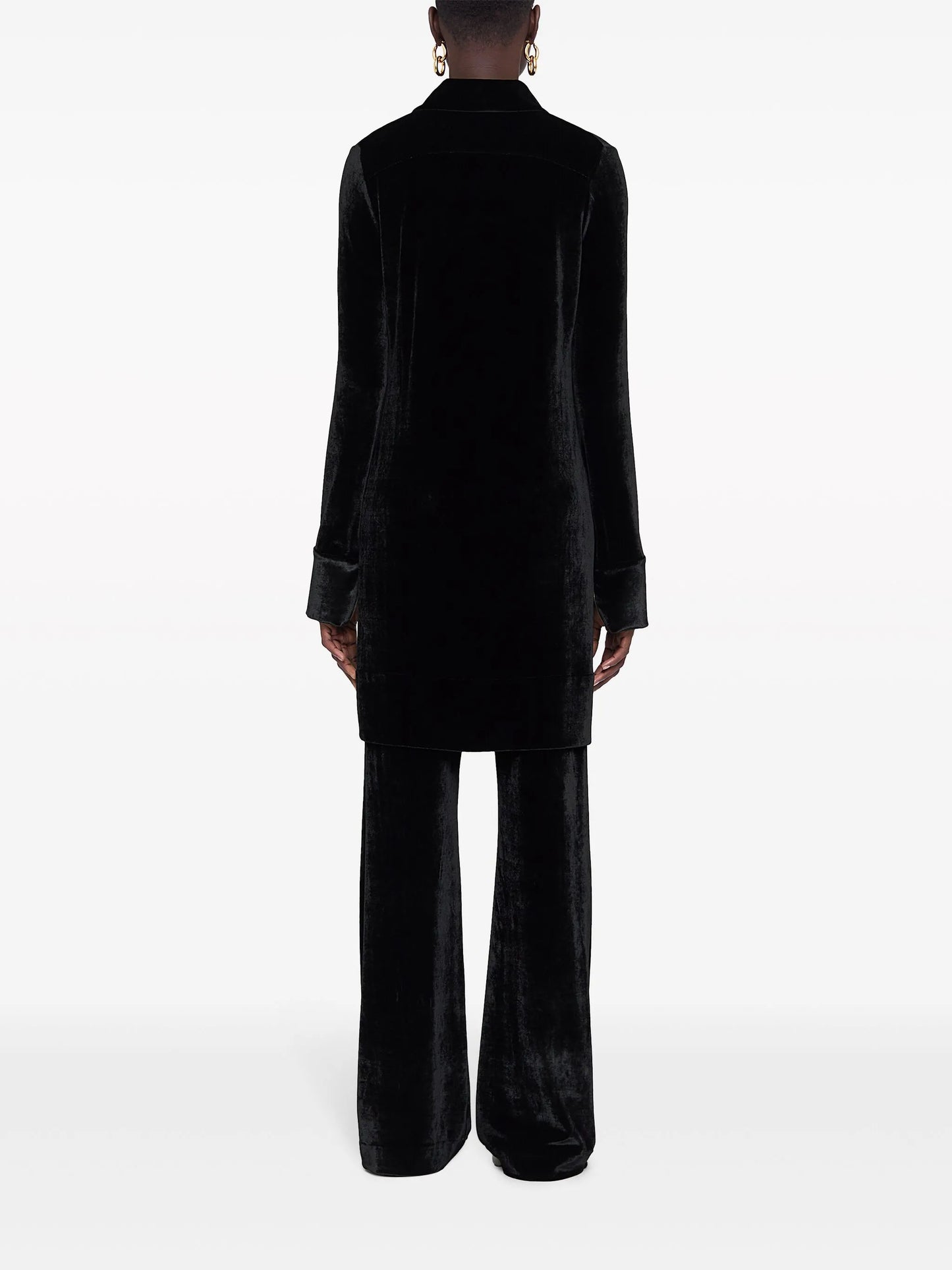 high-waist velvet straight-leg trousers