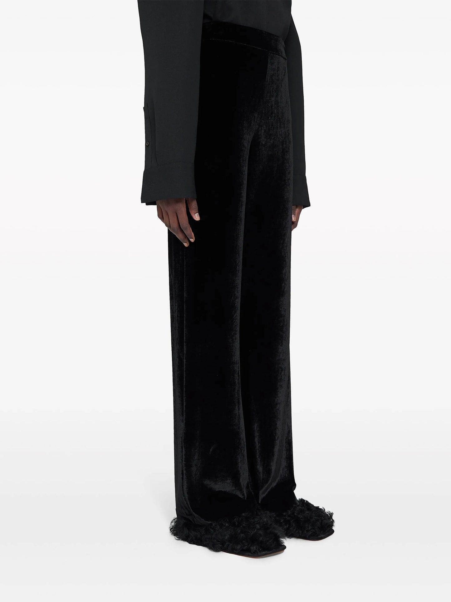 high-waist velvet straight-leg trousers