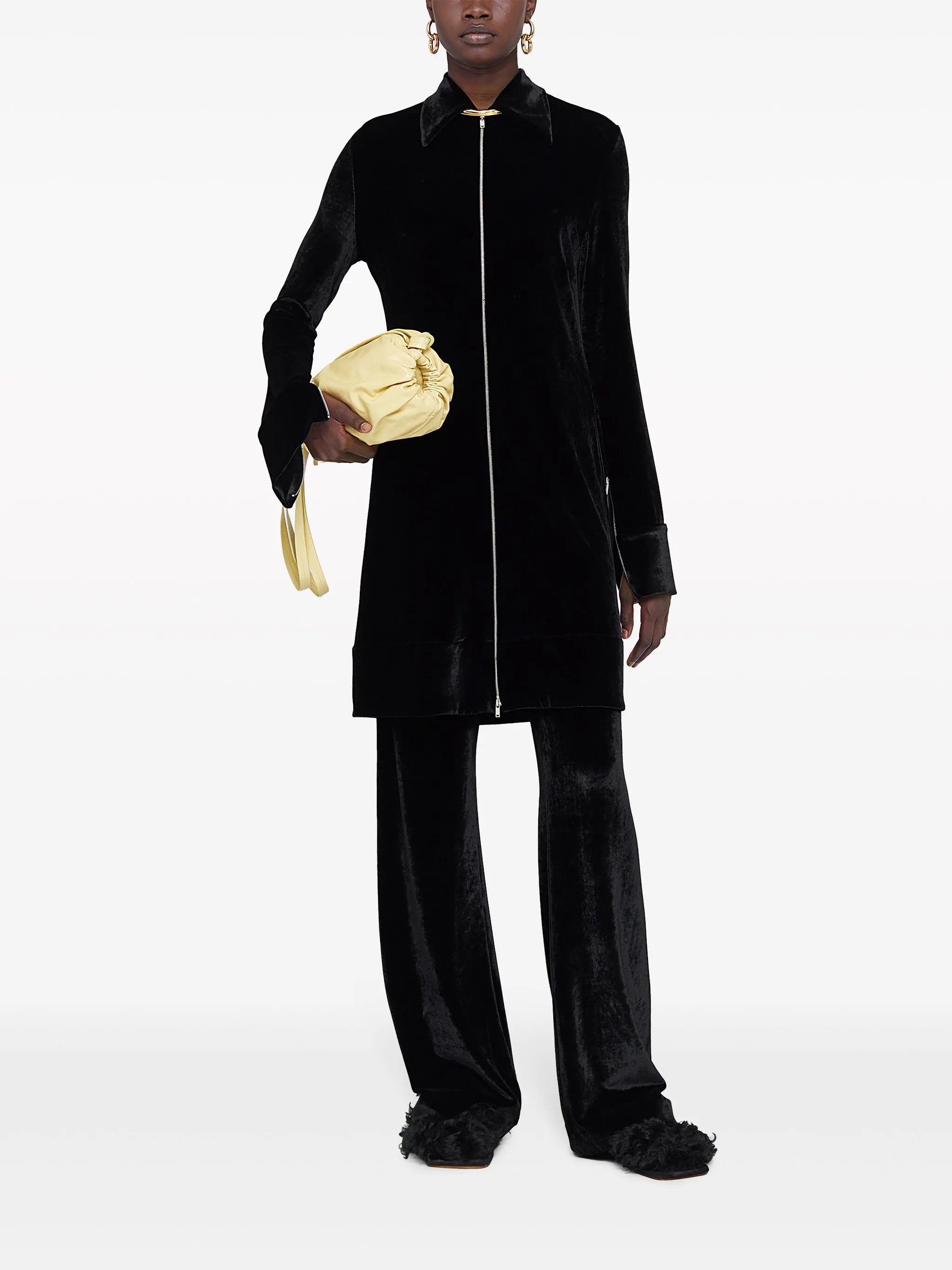high-waist velvet straight-leg trousers