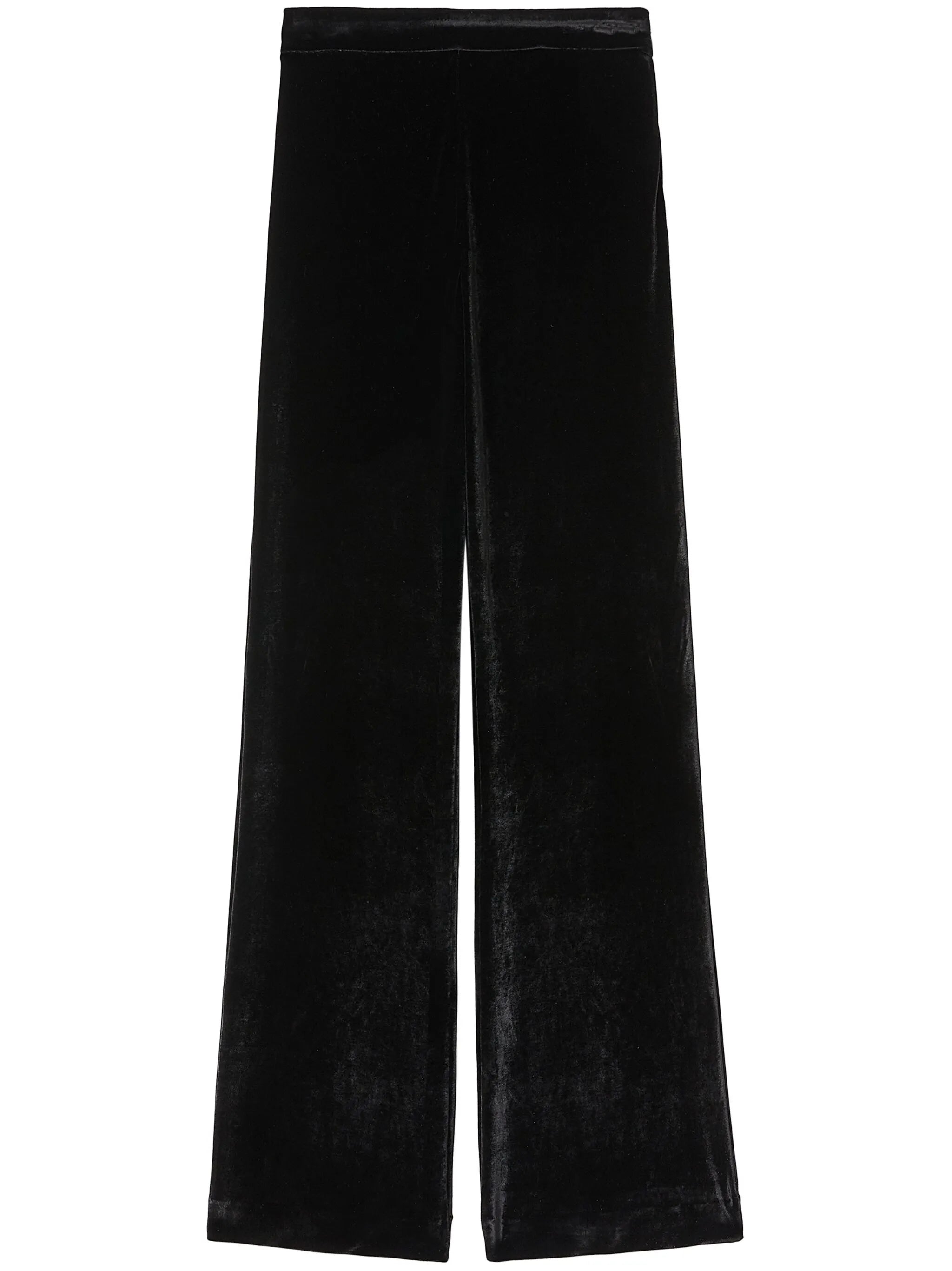high-waist velvet straight-leg trousers