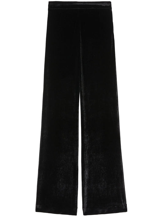 high-waist velvet straight-leg trousers