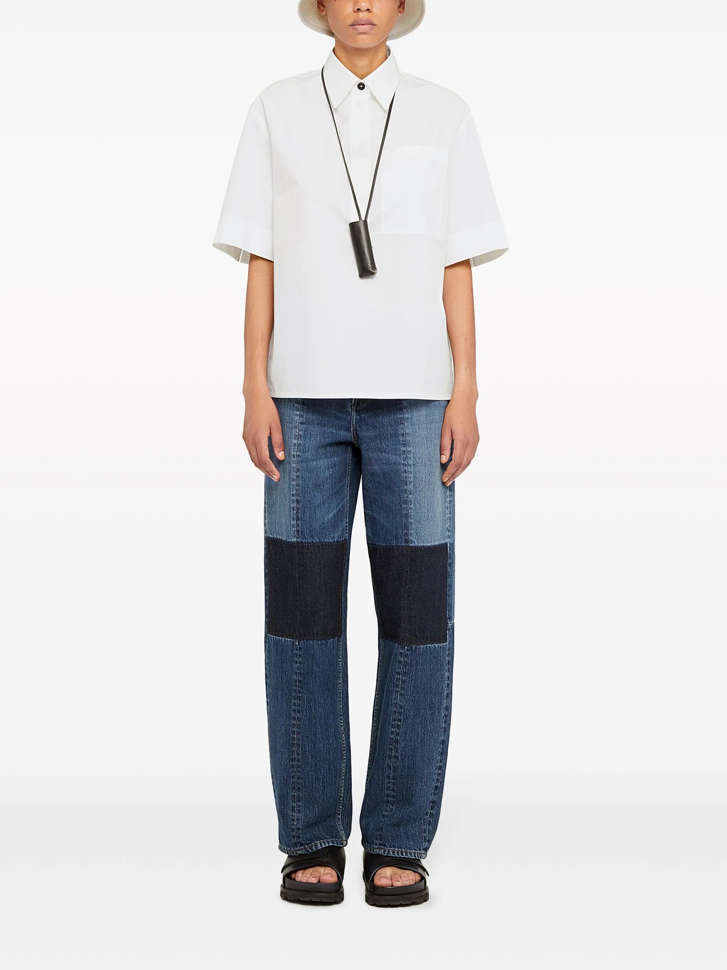 straight-leg cotton trousers