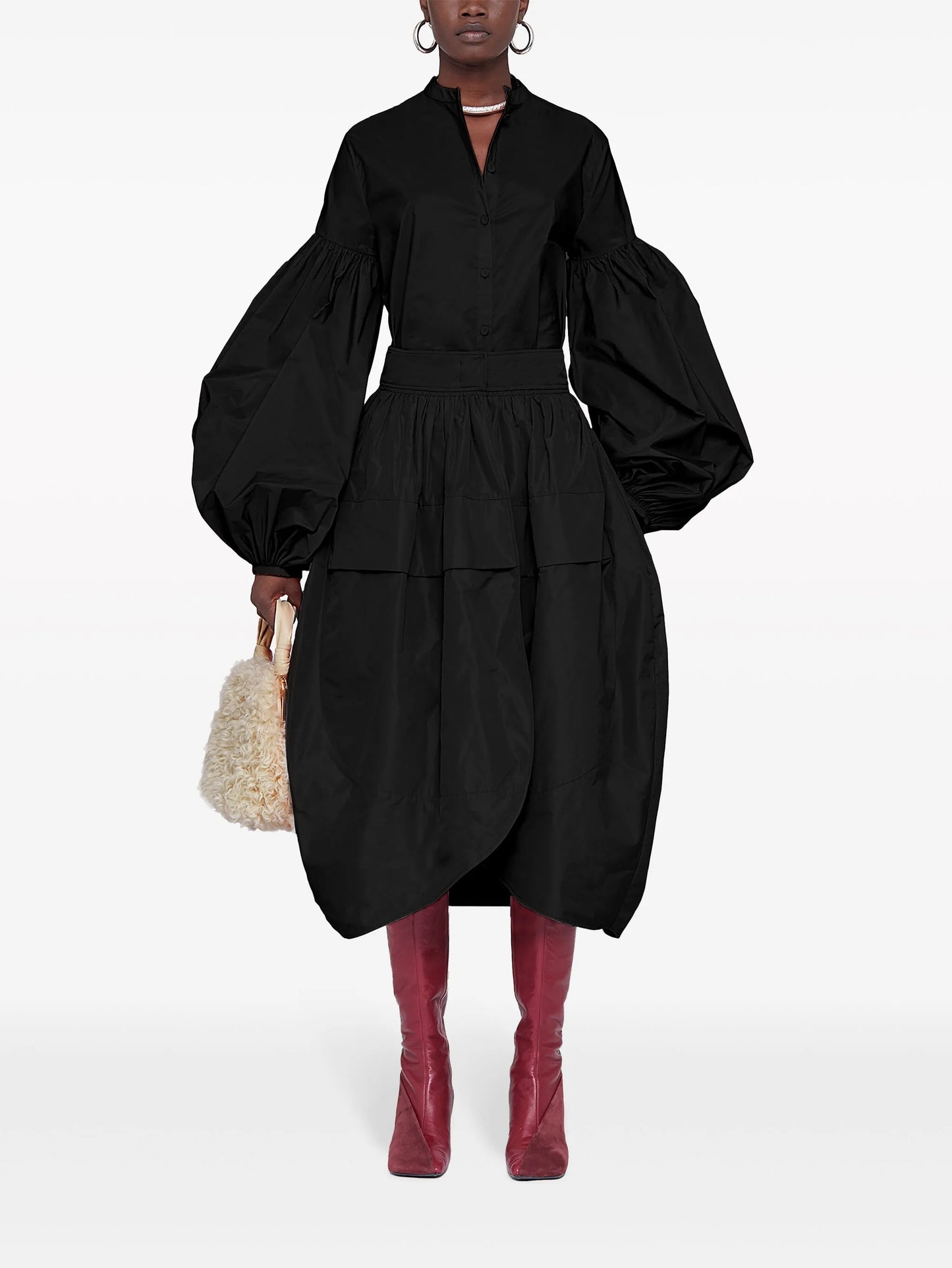 puff-sleeved taffeta shirt
