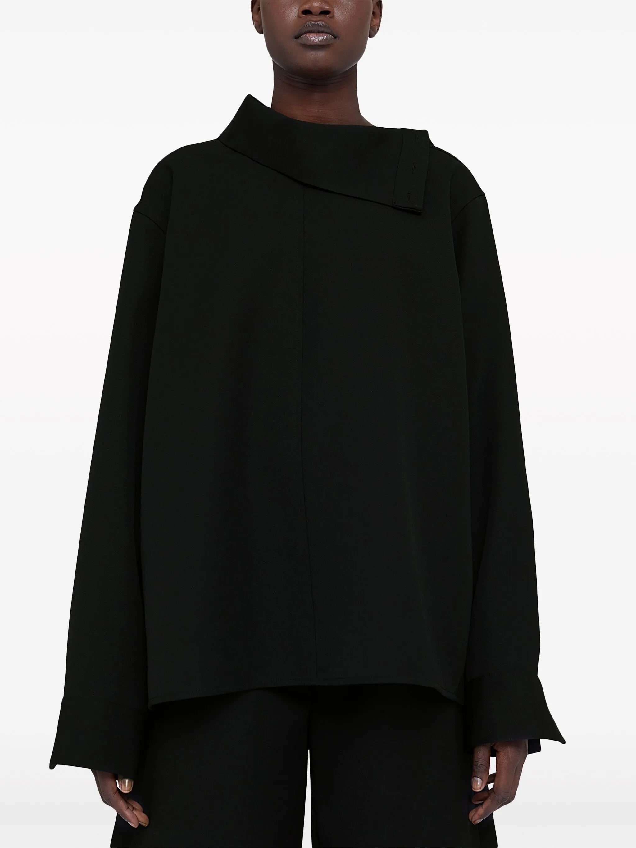 asymmetric-neck gabardine shirt