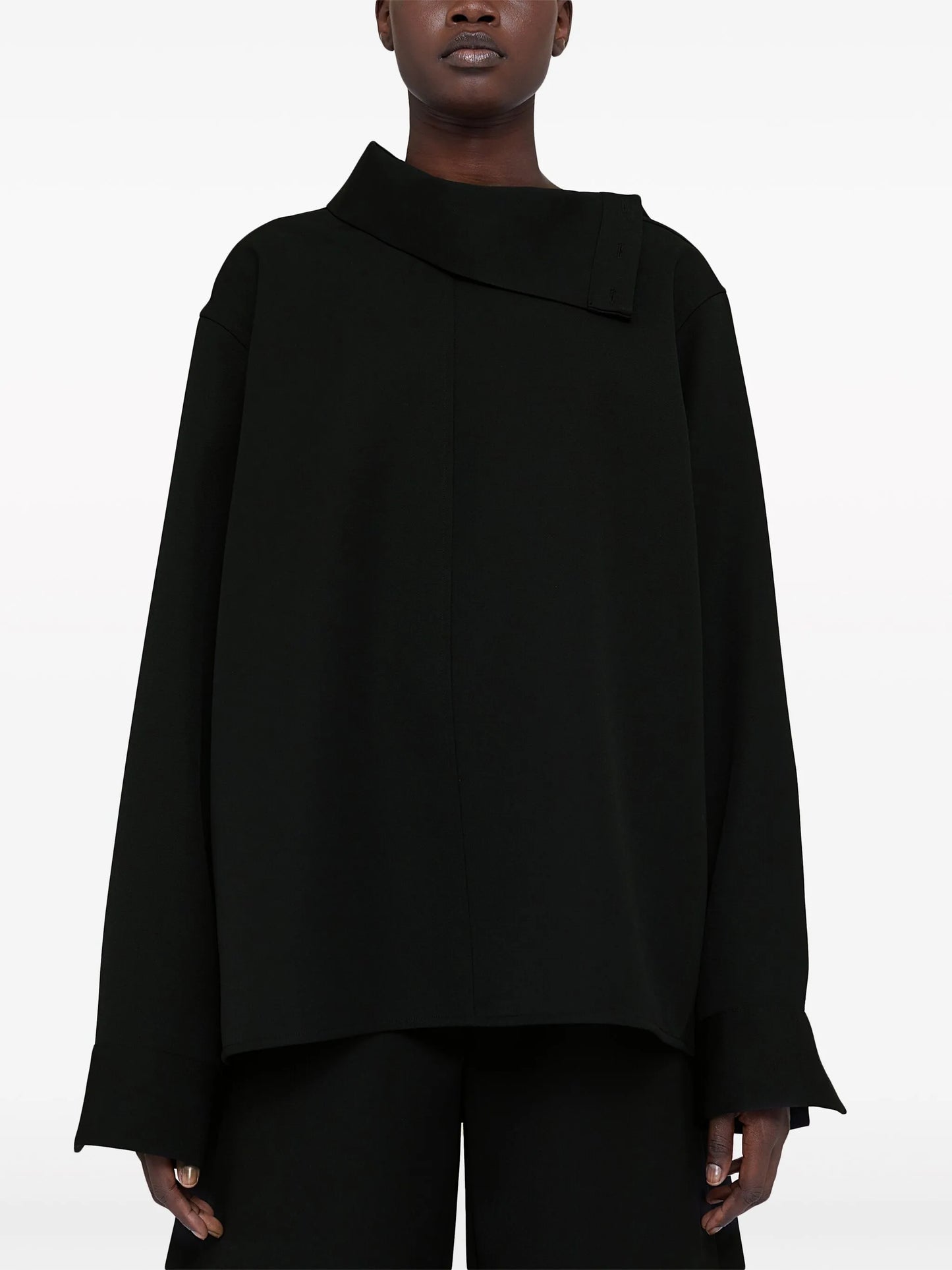 asymmetric-neck gabardine shirt