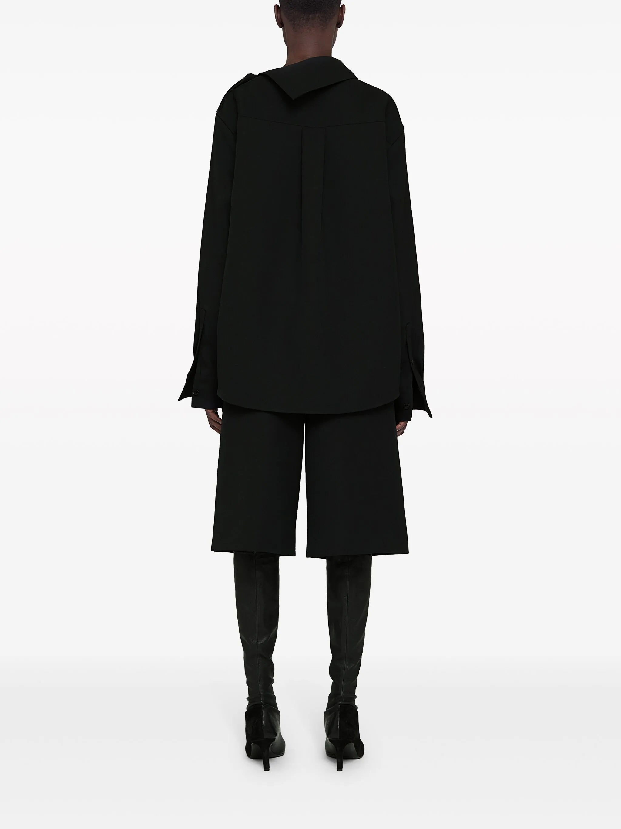 asymmetric-neck gabardine shirt