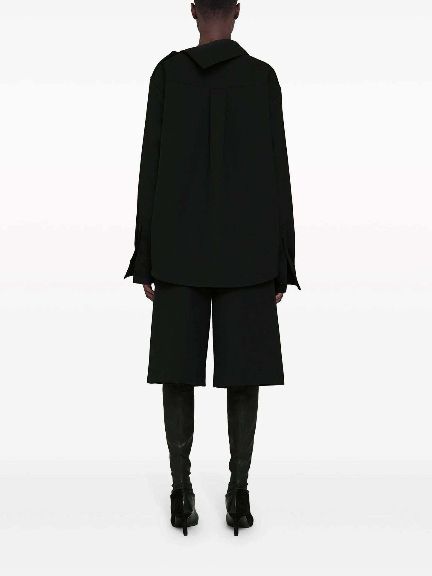 asymmetric-neck gabardine shirt