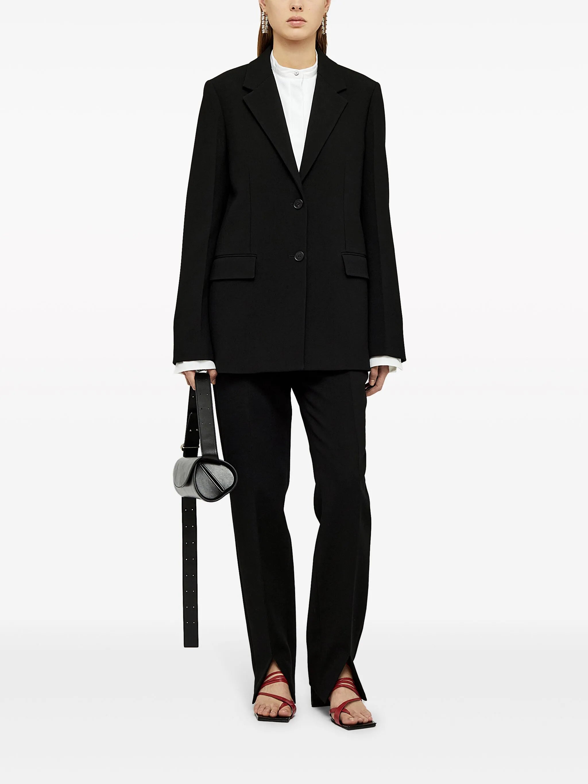 high-waist wool straight-leg trousers