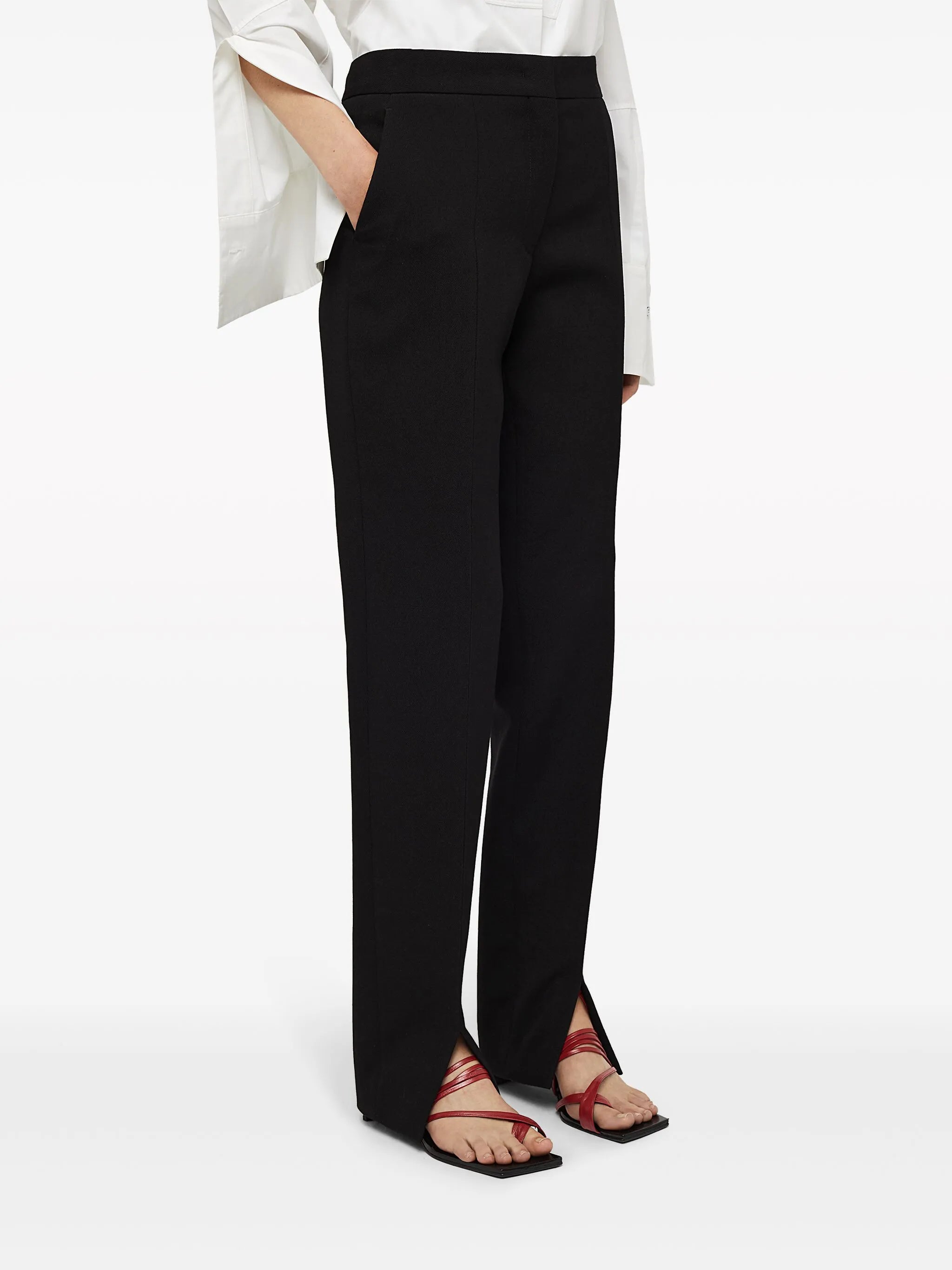 high-waist wool straight-leg trousers