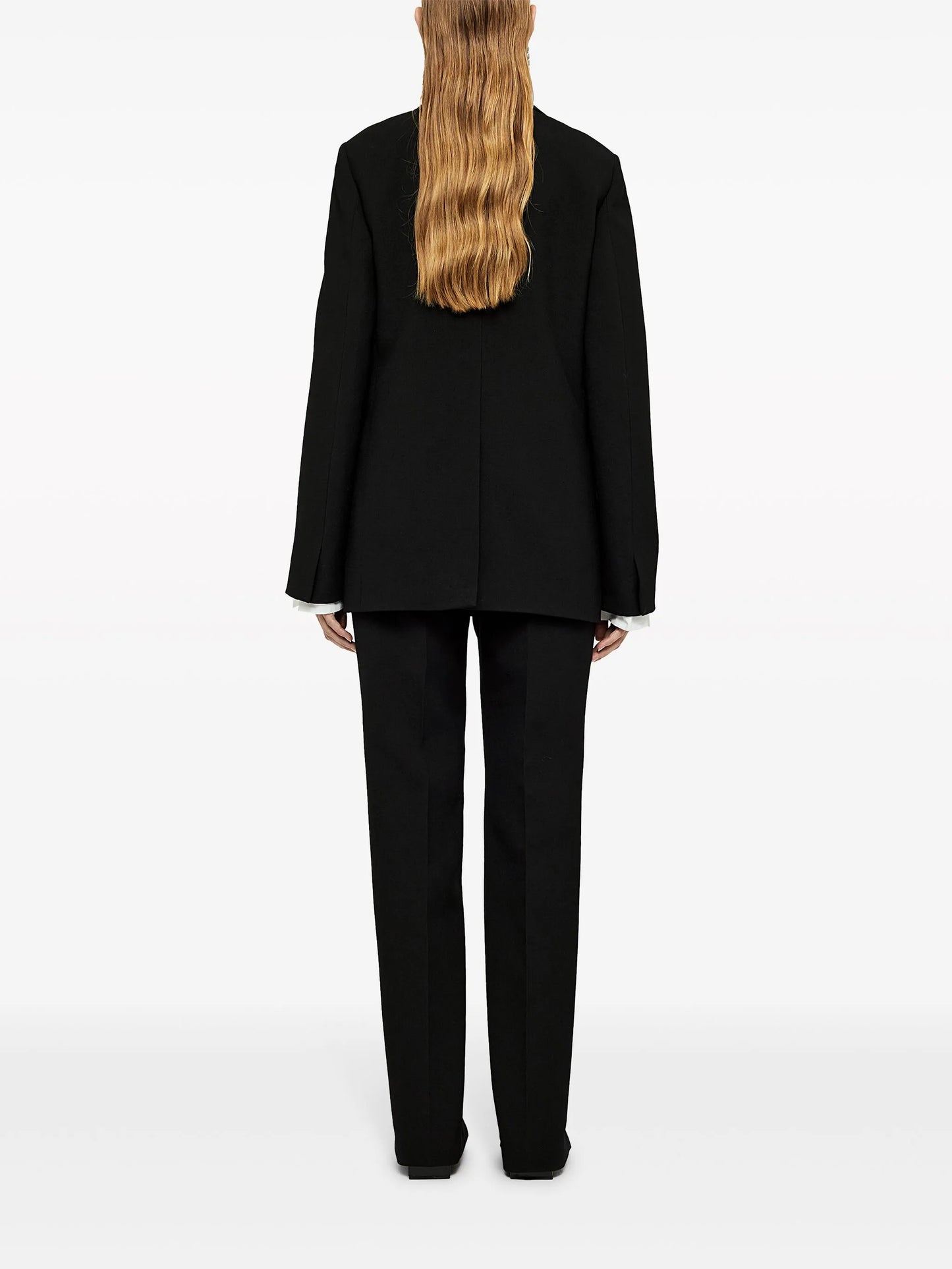 high-waist wool straight-leg trousers