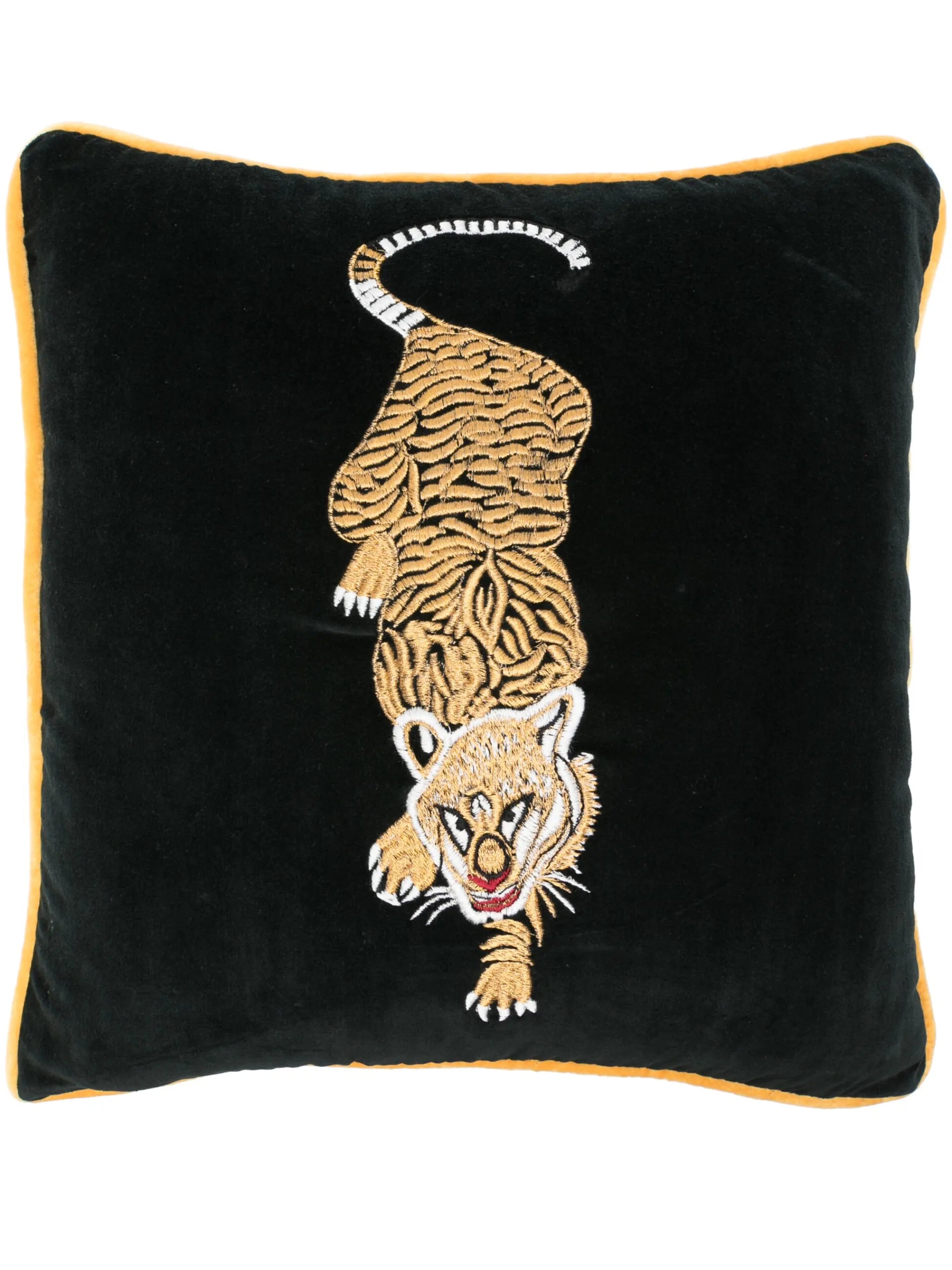 x Browns Tiger-embroidered velvet cushion