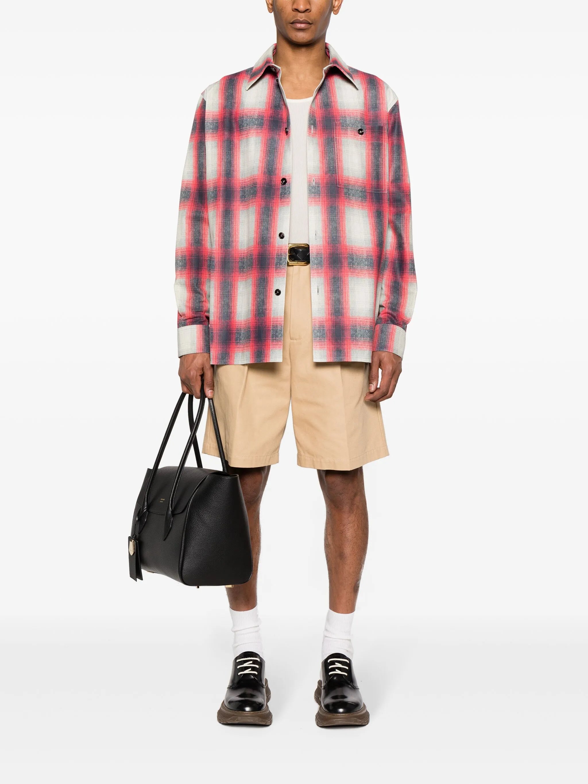 plaid-check nubuck shirt
