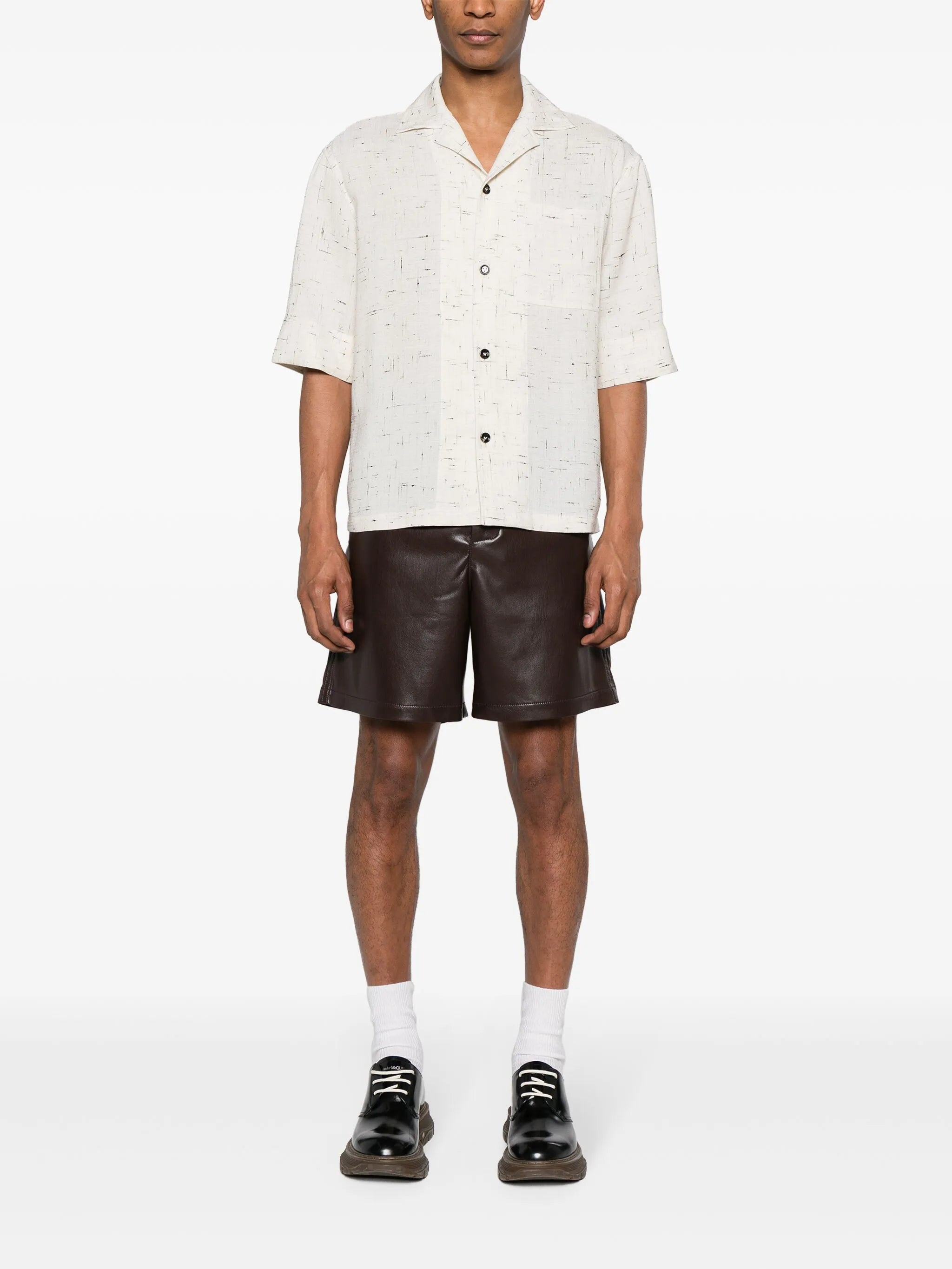 slub-texture camp-collar shirt