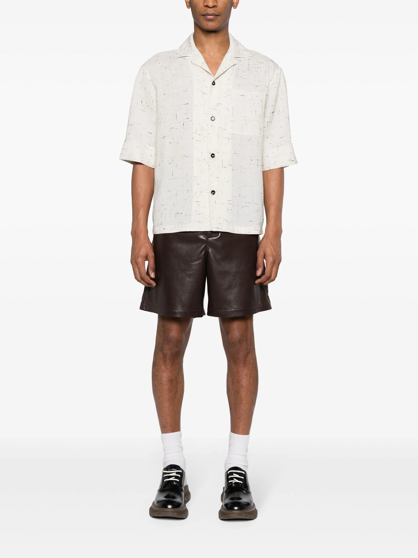 slub-texture camp-collar shirt