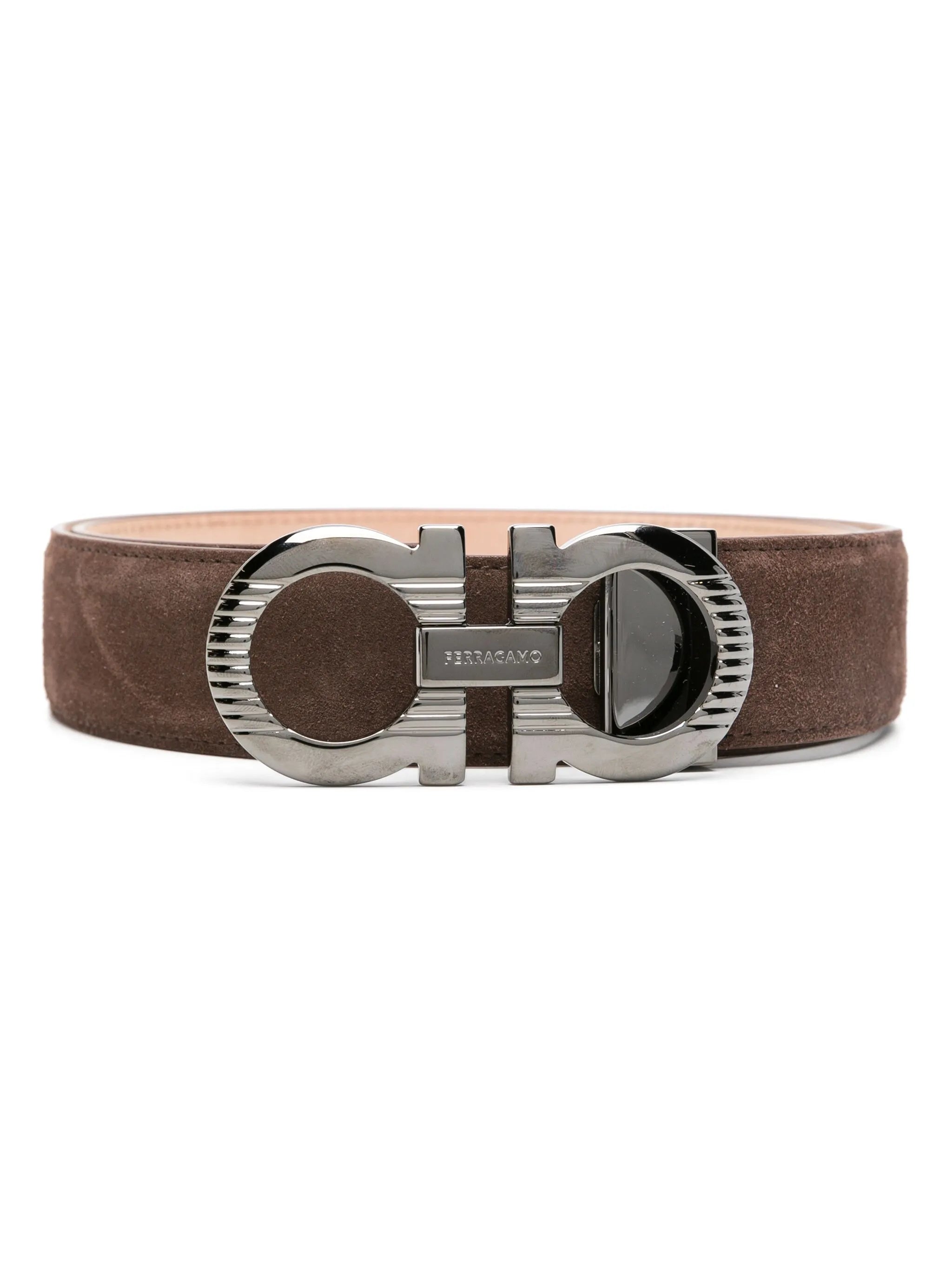 Gancini-buckle suede belt