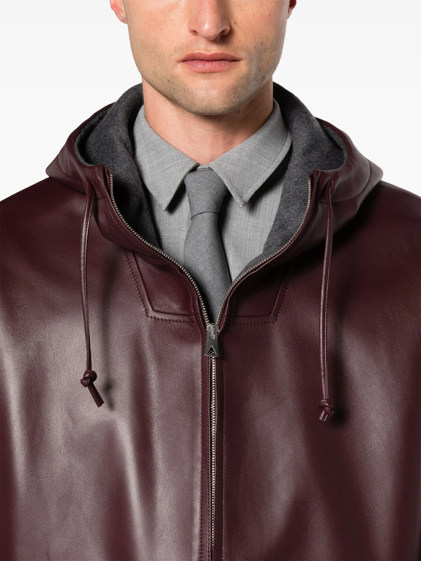 hooded leather jacket