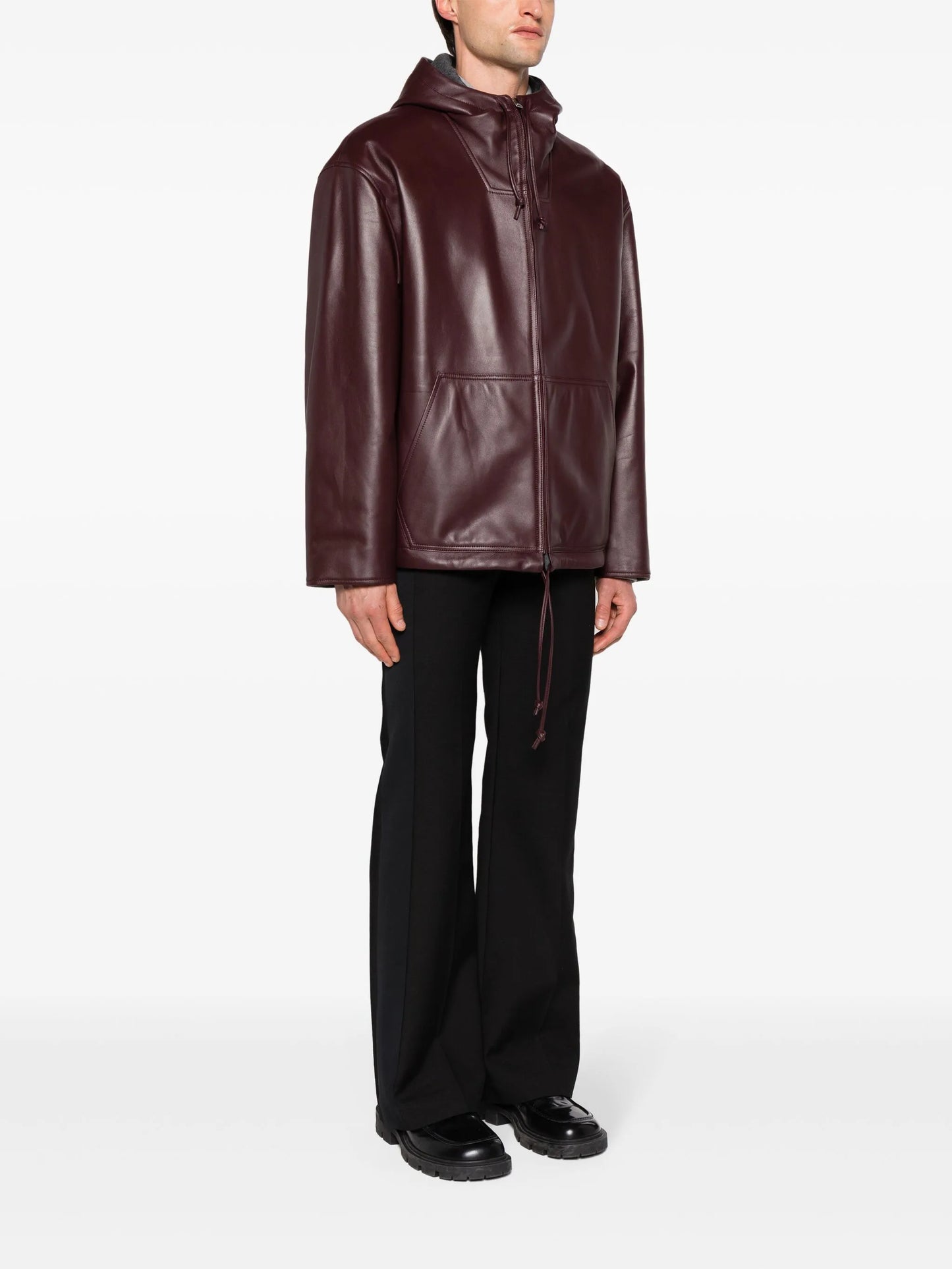 hooded leather jacket