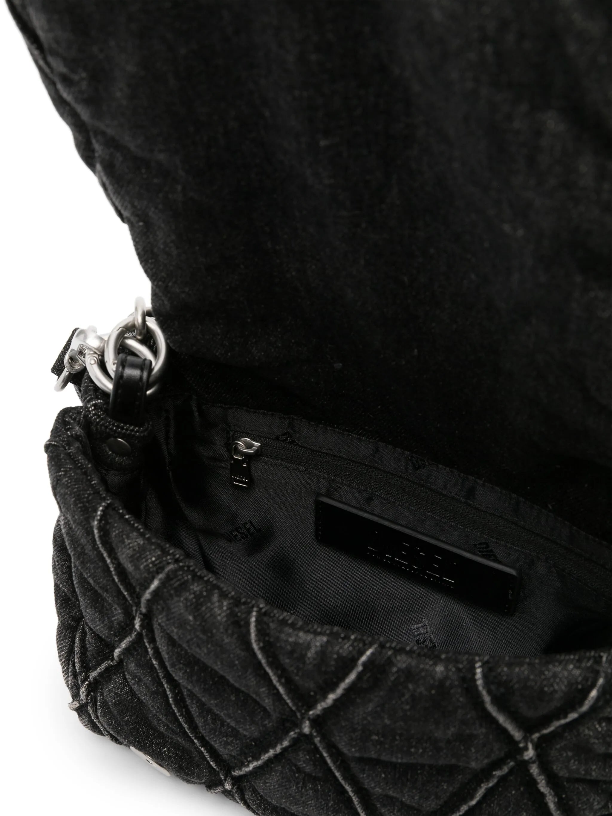 small logo-charm quilted denim bag